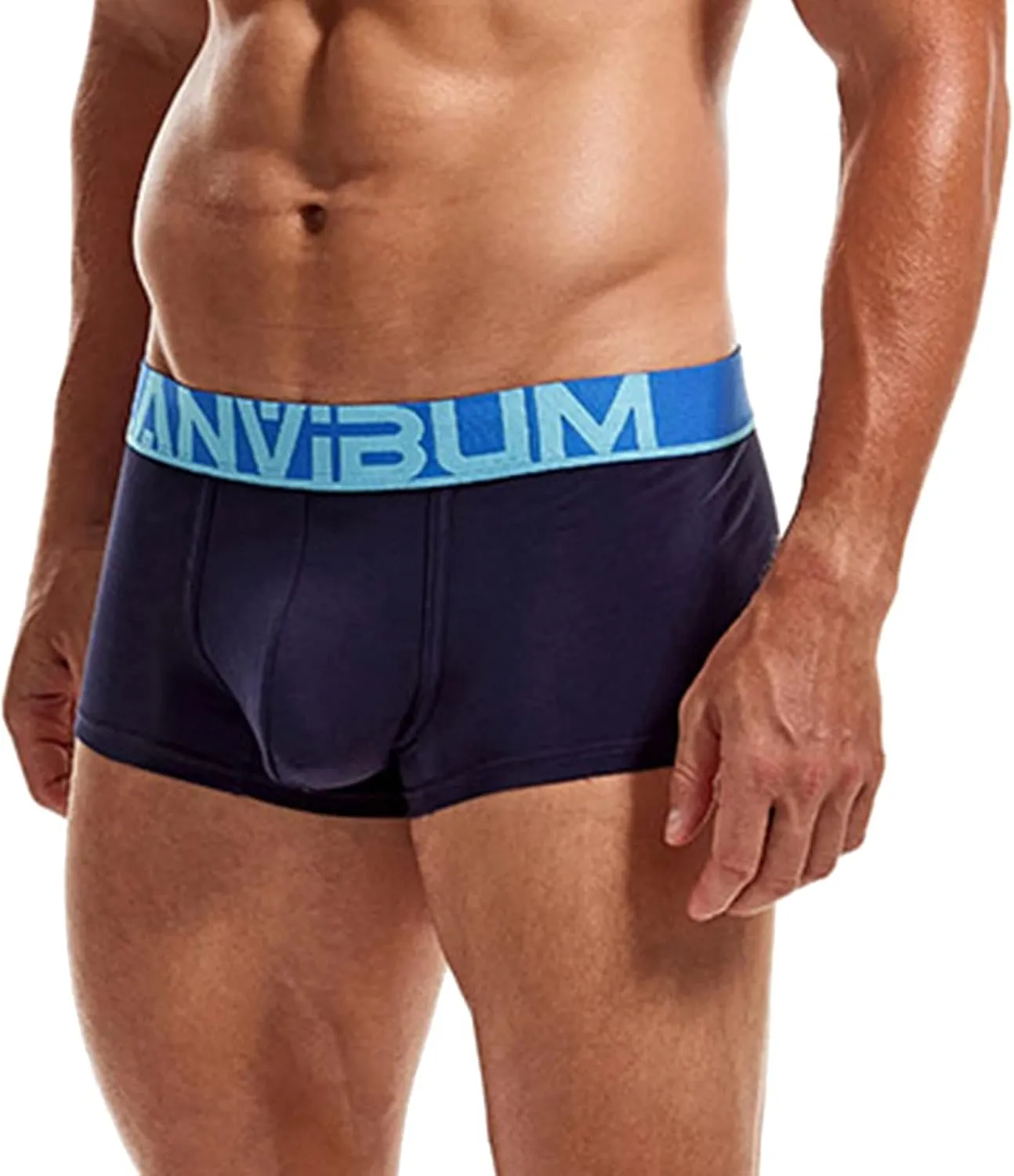 Men's Boxer Briefs High Waisted Breathable Cotton Sexy Trunks Stretch Comfort Soft Pouch Underwear with Elastic Waistband