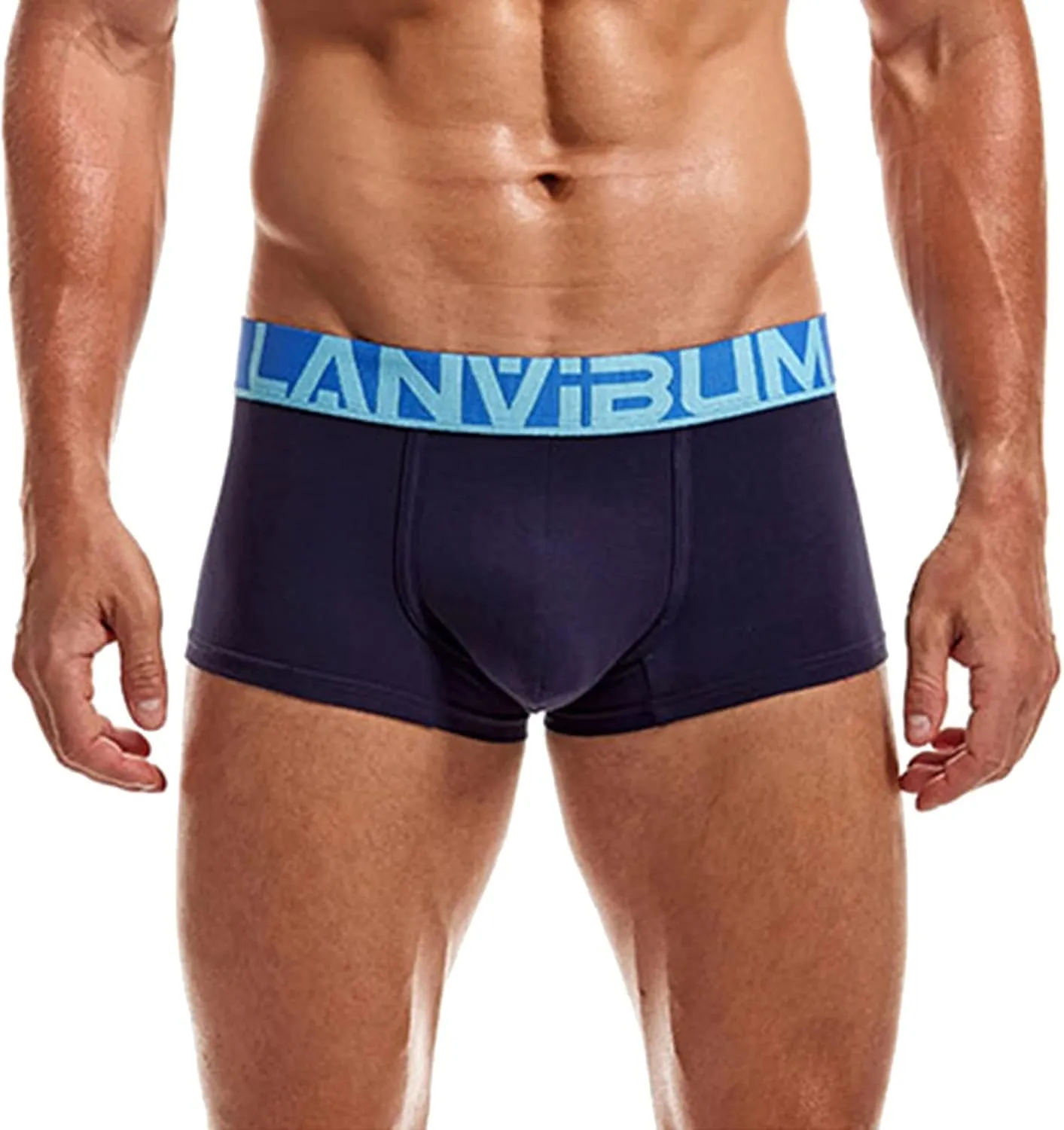 Men's Boxer Briefs High Waisted Breathable Cotton Sexy Trunks Stretch Comfort Soft Pouch Underwear with Elastic Waistband