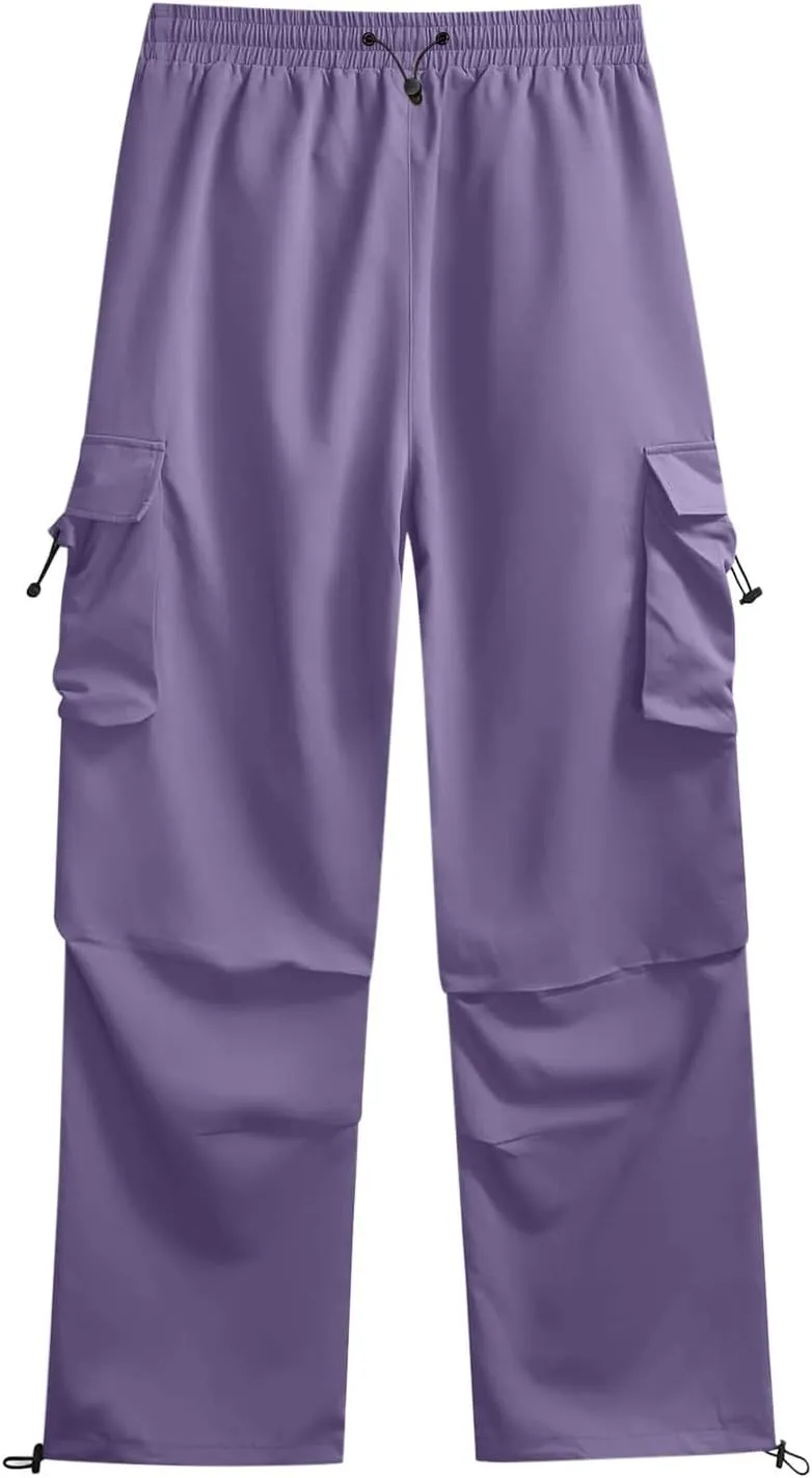 Men's Cargo Pants Casual Parachute Pants Drawstring Elastic Waist Wide Leg Y2K Hip Hop Baggy Joggers Streetwear