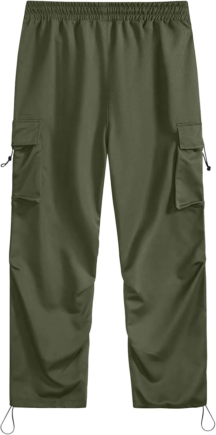 Men's Cargo Pants Casual Parachute Pants Drawstring Elastic Waist Wide Leg Y2K Hip Hop Baggy Joggers Streetwear