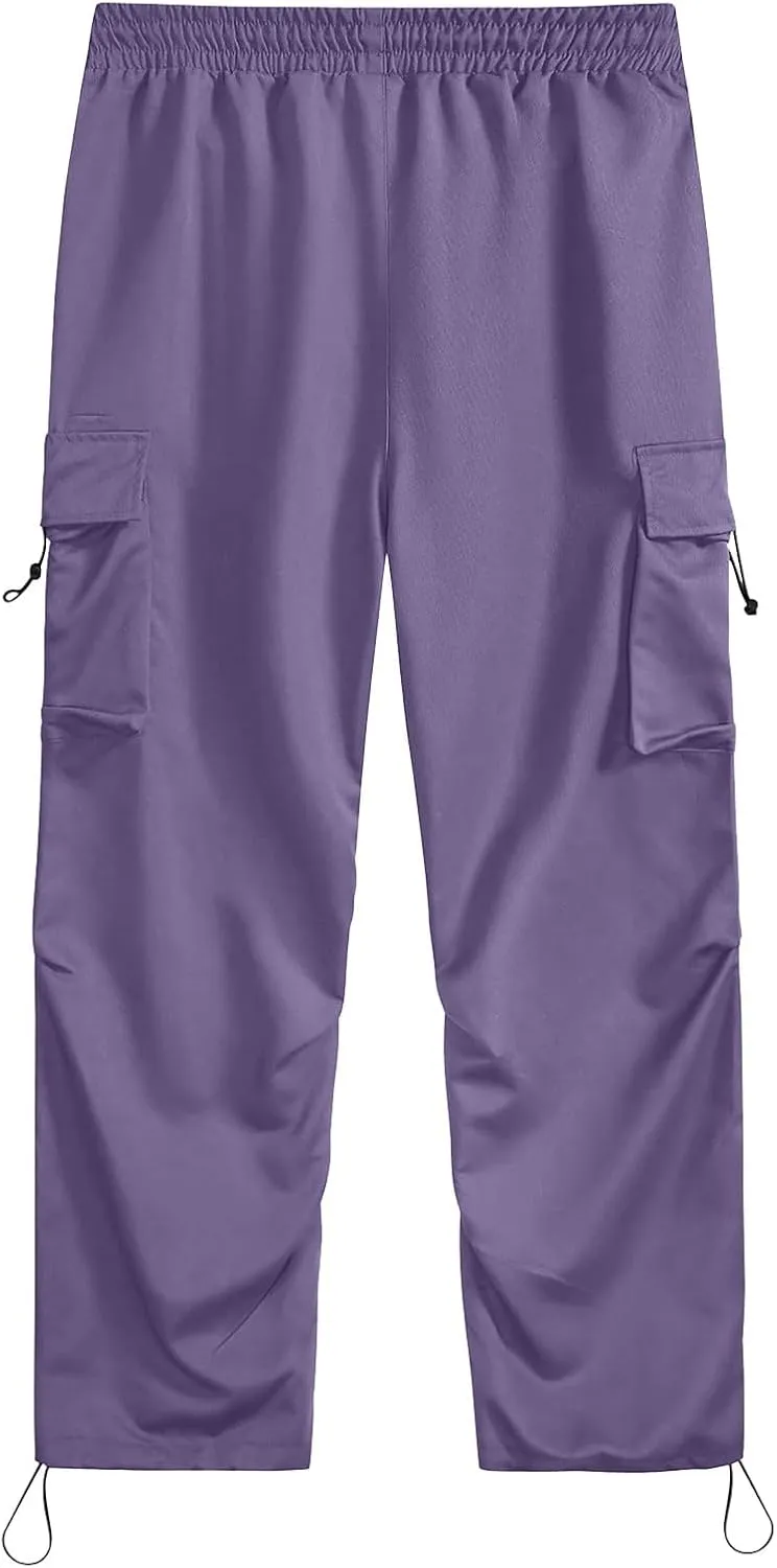 Men's Cargo Pants Casual Parachute Pants Drawstring Elastic Waist Wide Leg Y2K Hip Hop Baggy Joggers Streetwear