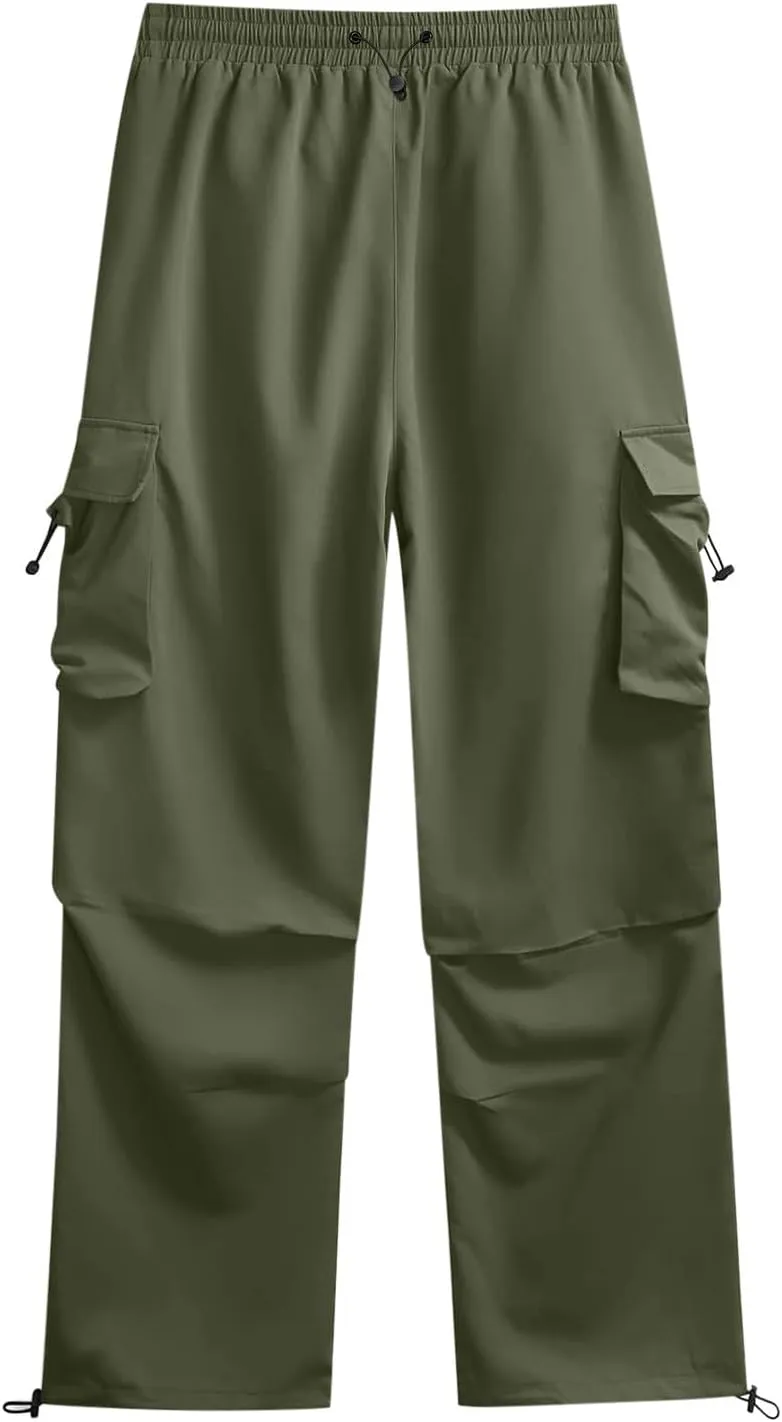 Men's Cargo Pants Casual Parachute Pants Drawstring Elastic Waist Wide Leg Y2K Hip Hop Baggy Joggers Streetwear