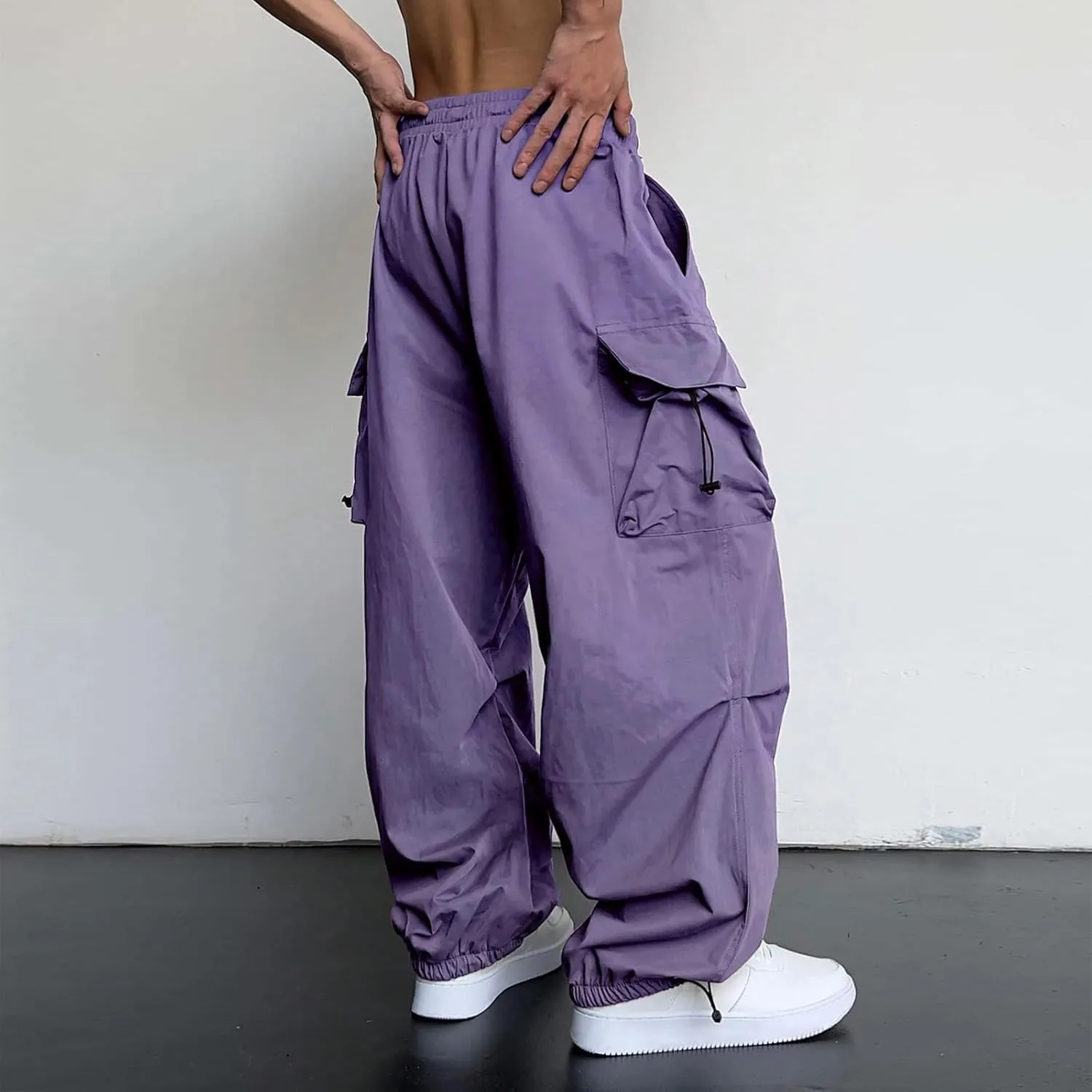 Men's Cargo Pants Casual Parachute Pants Drawstring Elastic Waist Wide Leg Y2K Hip Hop Baggy Joggers Streetwear