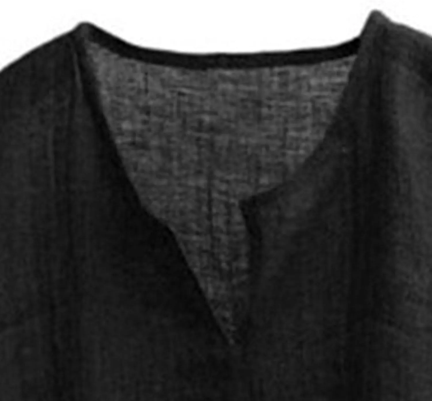 Men's Casual Linen Cotton Tops Baggy Solid Color Long Sleeve Tee Summer Loose V-Neck Shirt