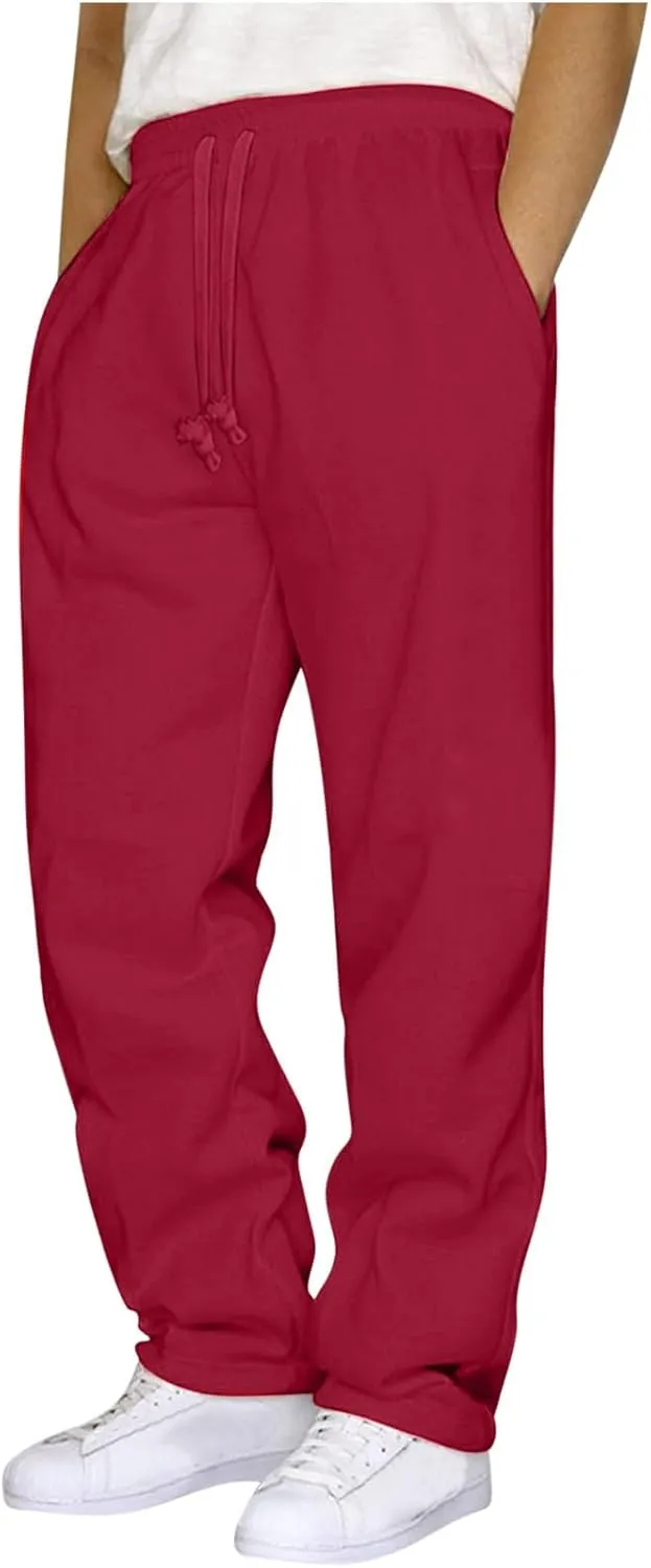 Men's Casual Sweatpants Yoga Athletic Lounge Trousers Elastic Sport Jogger Running Straight Leg Pants with Pockets