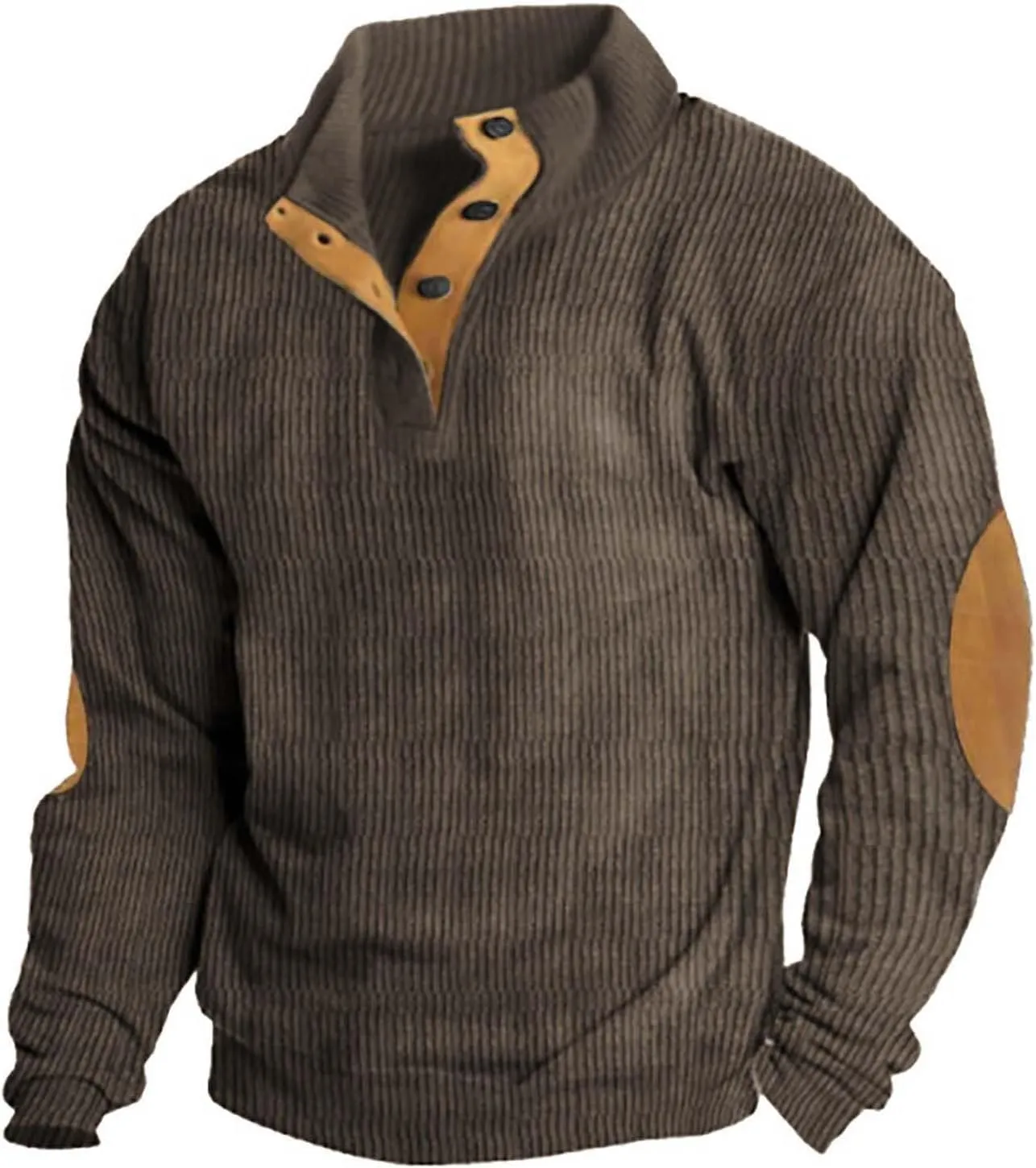 Men's Corduroy Long-Sleeved Sweatshirt Sweater Sweater with Elbow Patches Hunting Sweatshirt Mens Quilted Mens