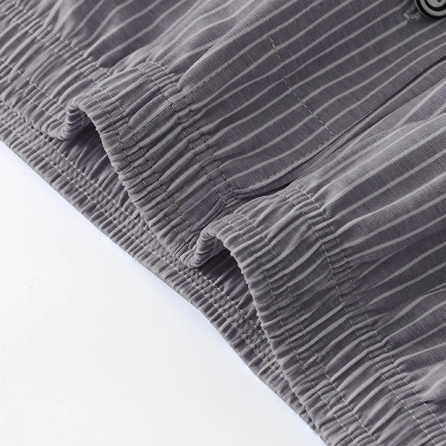 Men's Cotton Striped Underwear Shorts Breathable Sports Boxer Briefs Button Plaid Pajamas Lounge Loose Bottoms Pjs