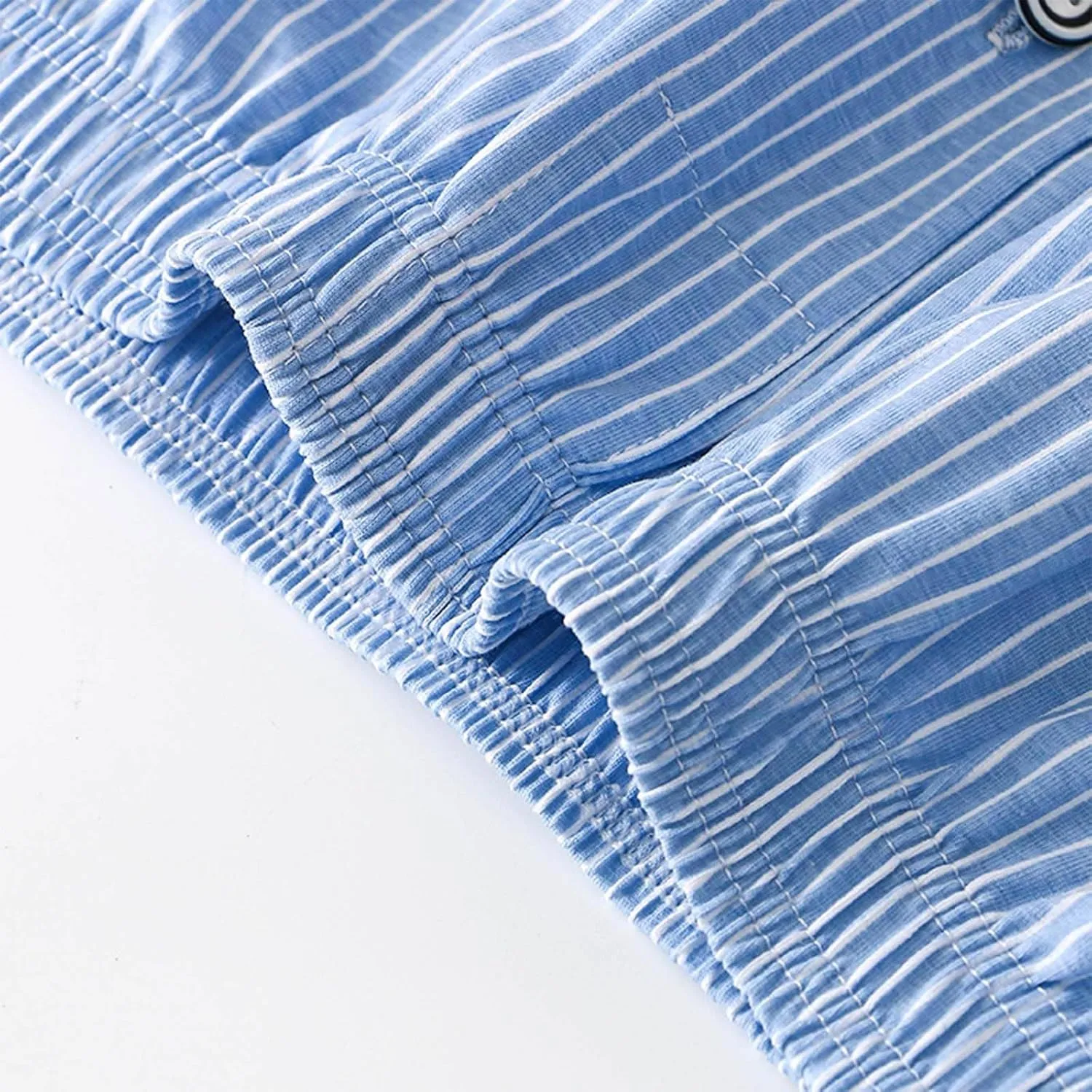 Men's Cotton Striped Underwear Shorts Breathable Sports Boxer Briefs Button Plaid Pajamas Lounge Loose Bottoms Pjs