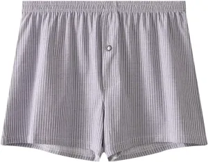 Men's Cotton Striped Underwear Shorts Breathable Sports Boxer Briefs Button Plaid Pajamas Lounge Loose Bottoms Pjs