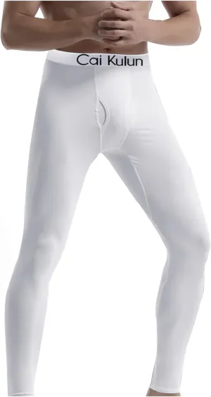 Mens Fleece Compression Pants With Ball Pouch Running Tights Workout Leggings Athletic Base Layer Pants for Yoga Gym