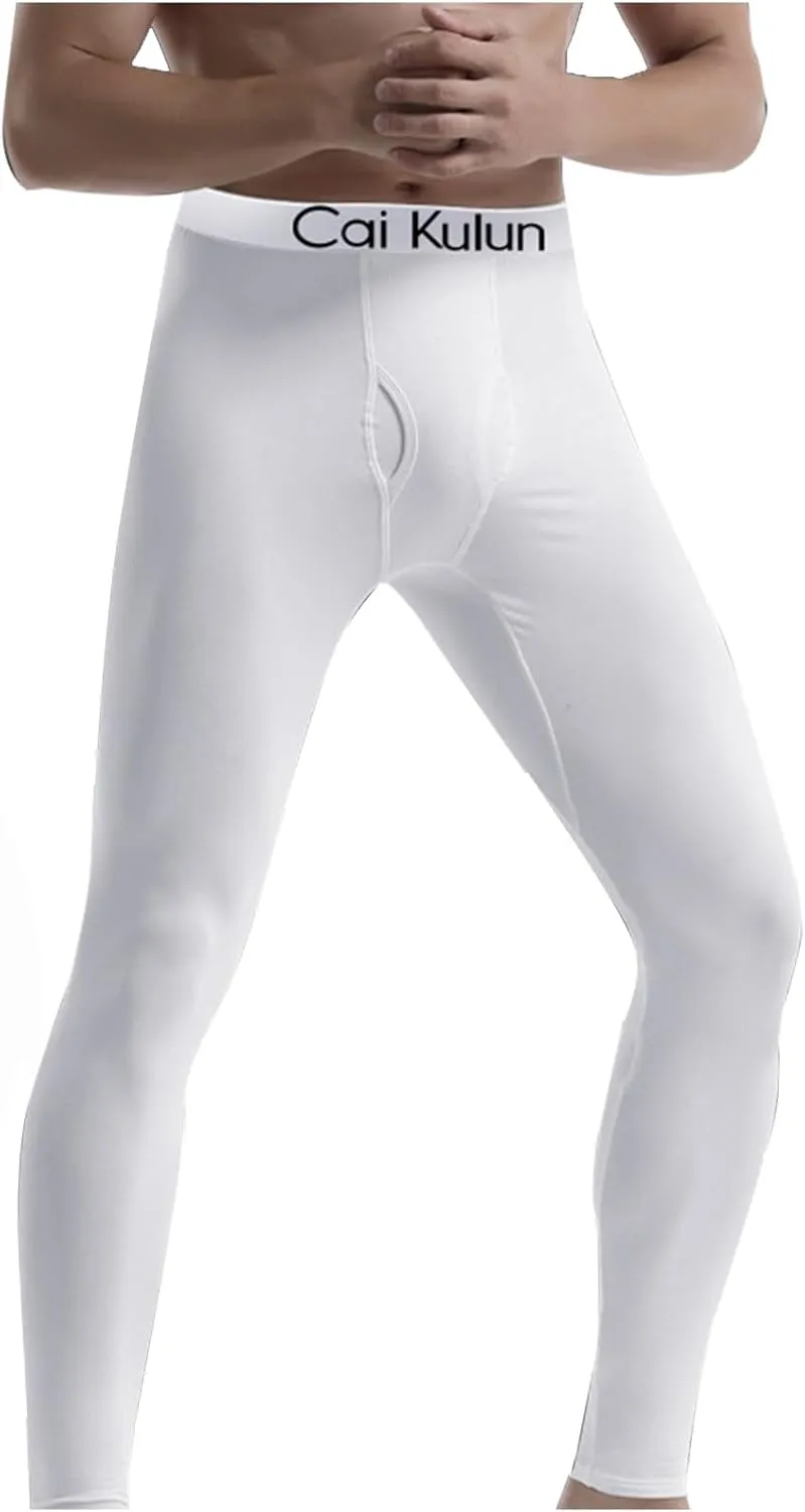 Mens Fleece Compression Pants With Ball Pouch Running Tights Workout Leggings Athletic Base Layer Pants for Yoga Gym