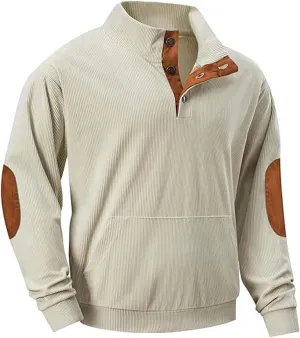 Mens Quarter Button Sweatshirt Independence Day Casual Fashion Soft And Comfortable Vintage Stand Collar Long Sleeve