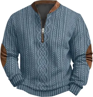 Men's Quarter Zip Pullover Vintage 3D Print Sweatshirt Pullover Long Sleeve Stand Collar Sweater Western Sweatshirts