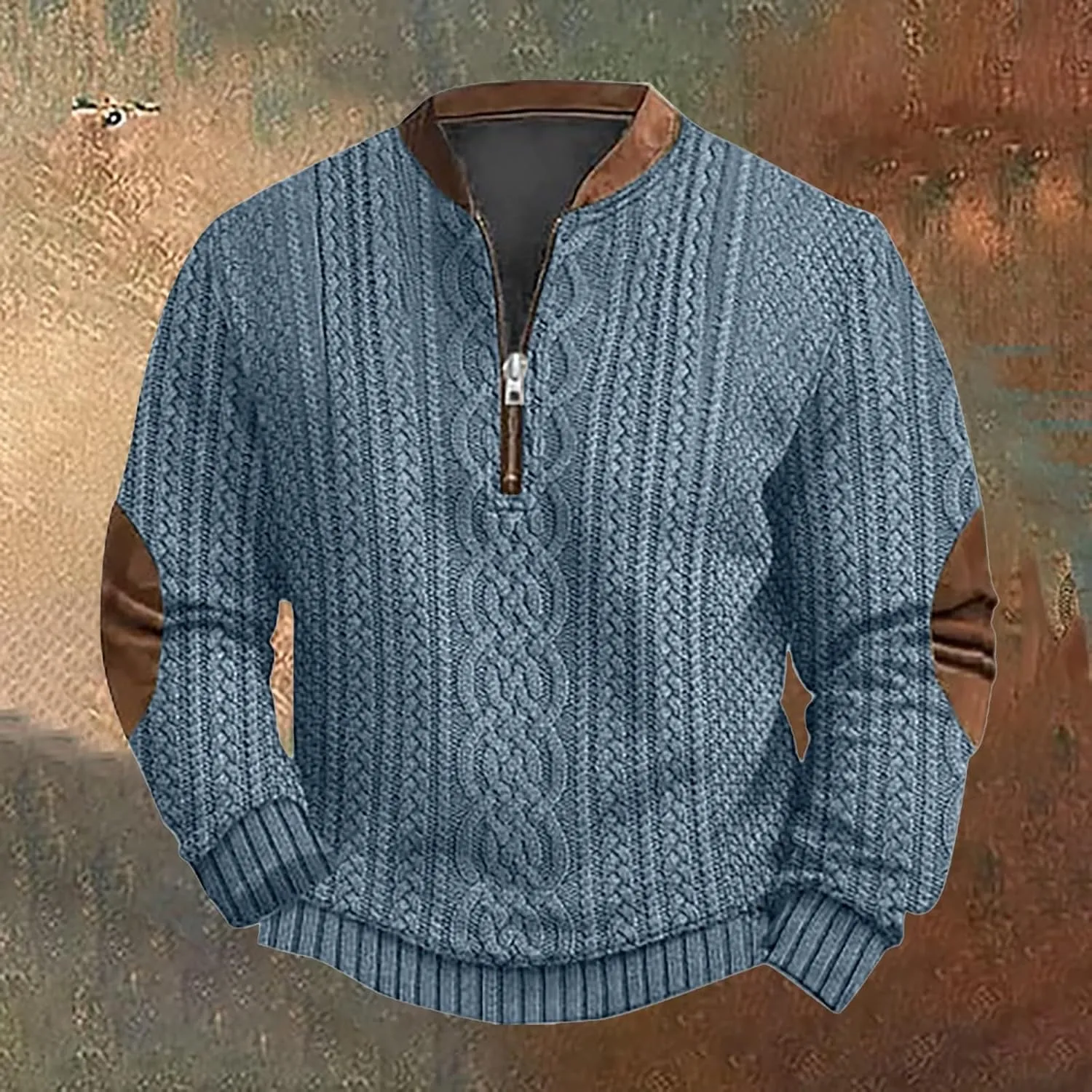 Men's Quarter Zip Pullover Vintage 3D Print Sweatshirt Pullover Long Sleeve Stand Collar Sweater Western Sweatshirts