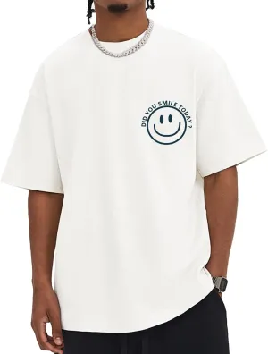 Men's T Shirts Smile Face Graphic Tees Oversized Tshirts Heavyweight Athletic Workout Short Sleeve Cotton Tops