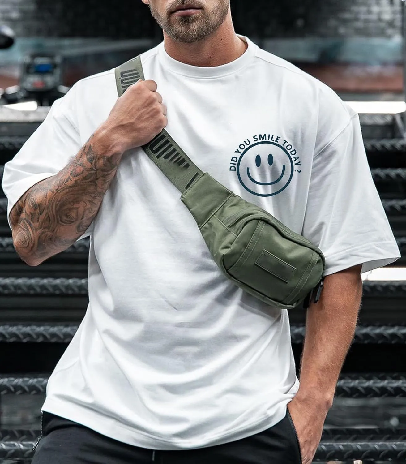 Men's T Shirts Smile Face Graphic Tees Oversized Tshirts Heavyweight Athletic Workout Short Sleeve Cotton Tops