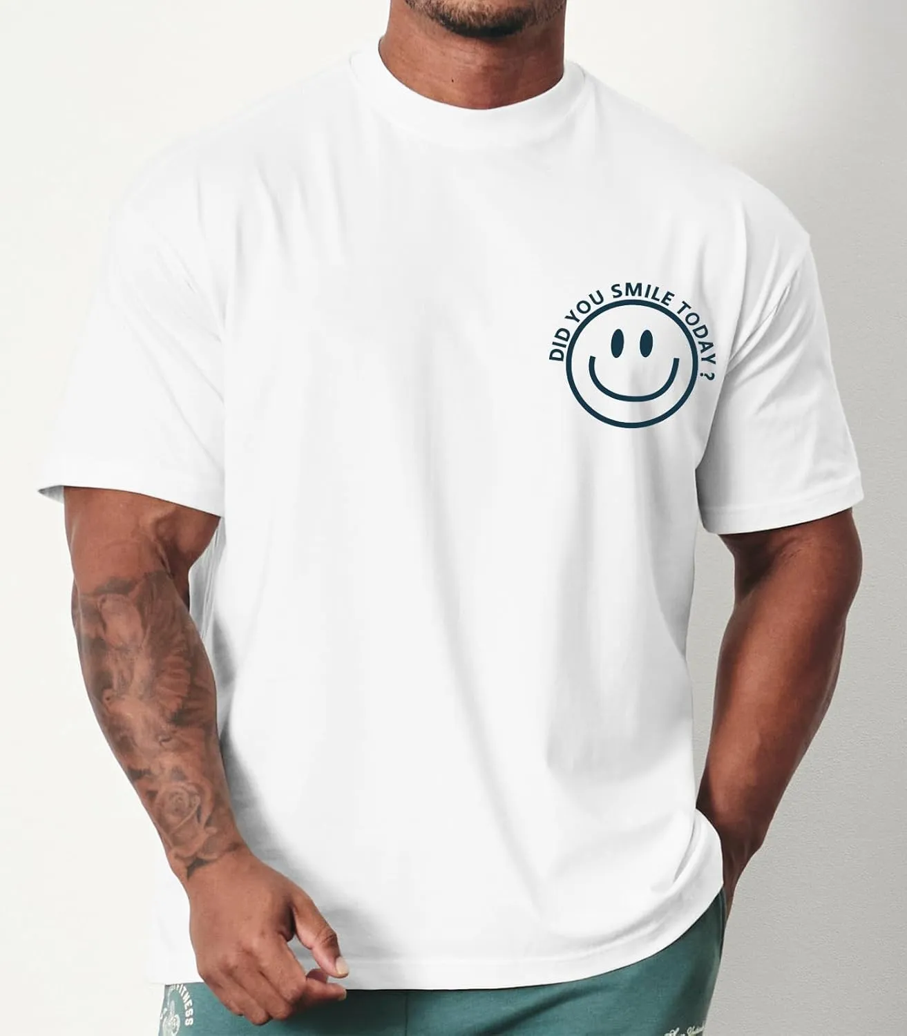 Men's T Shirts Smile Face Graphic Tees Oversized Tshirts Heavyweight Athletic Workout Short Sleeve Cotton Tops