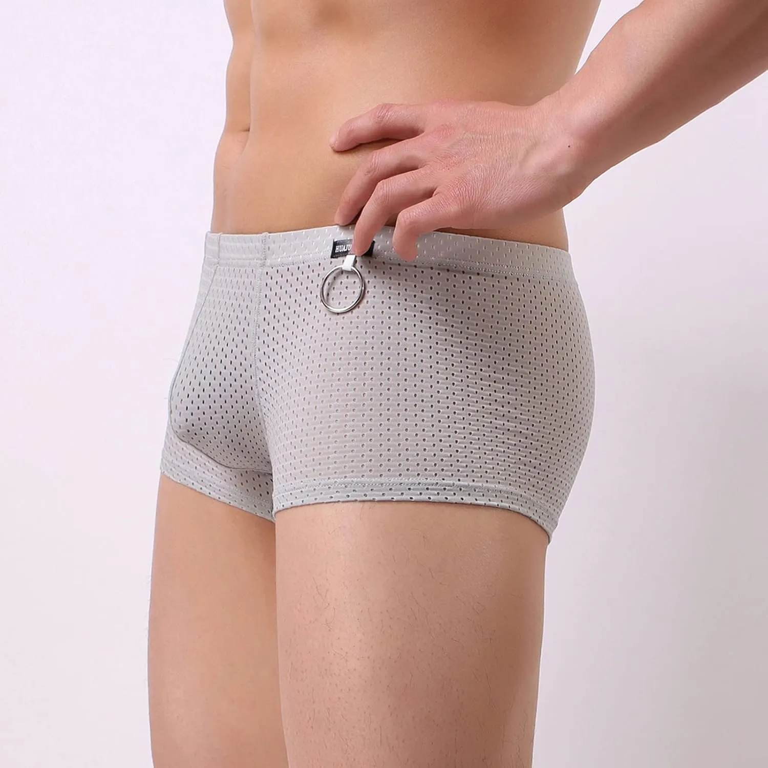 Mens Underwear Boxer Briefs Men's Solid Mesh Net Breathable Reguard Rise Boxer Briefs Sports Underpants Trunks