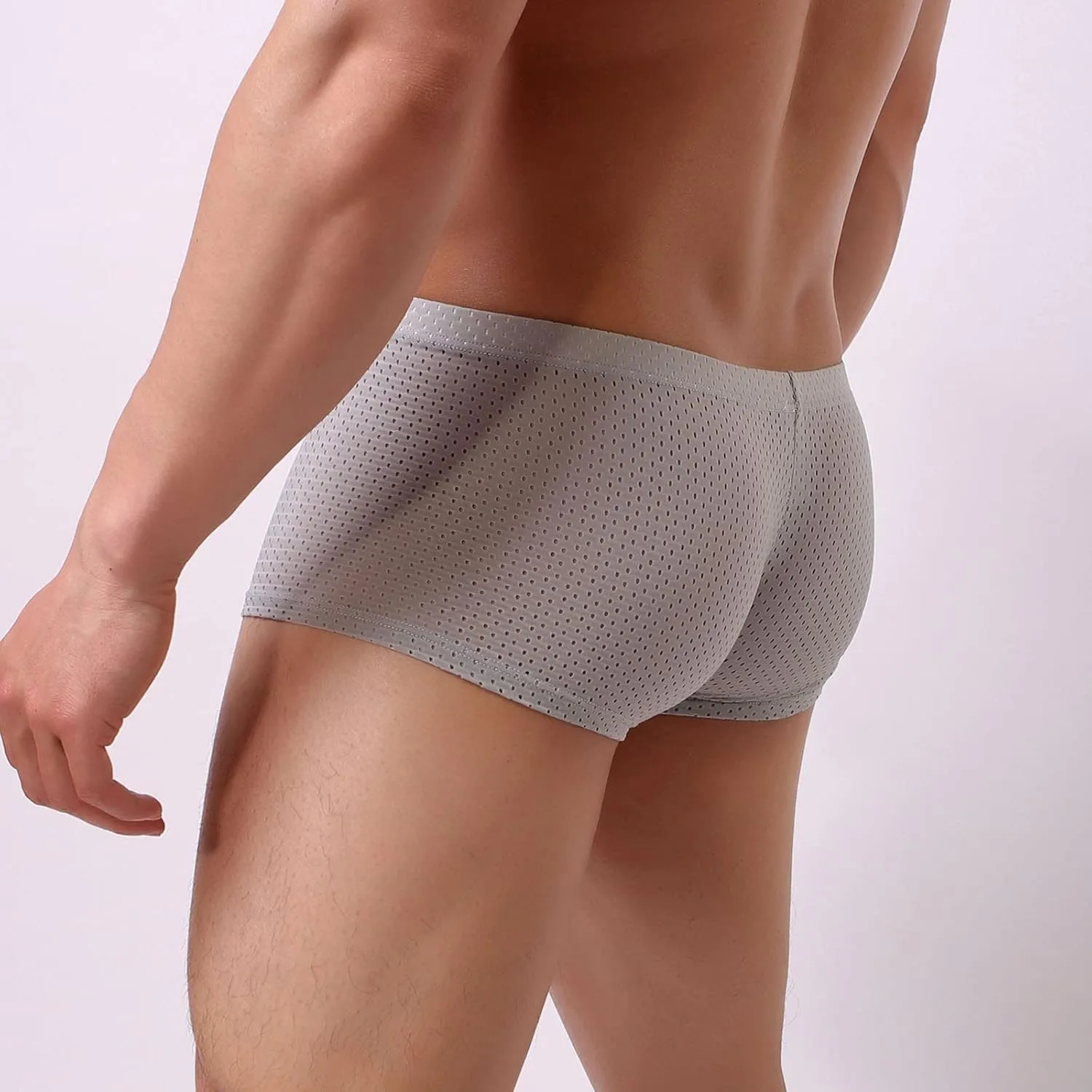 Mens Underwear Boxer Briefs Men's Solid Mesh Net Breathable Reguard Rise Boxer Briefs Sports Underpants Trunks