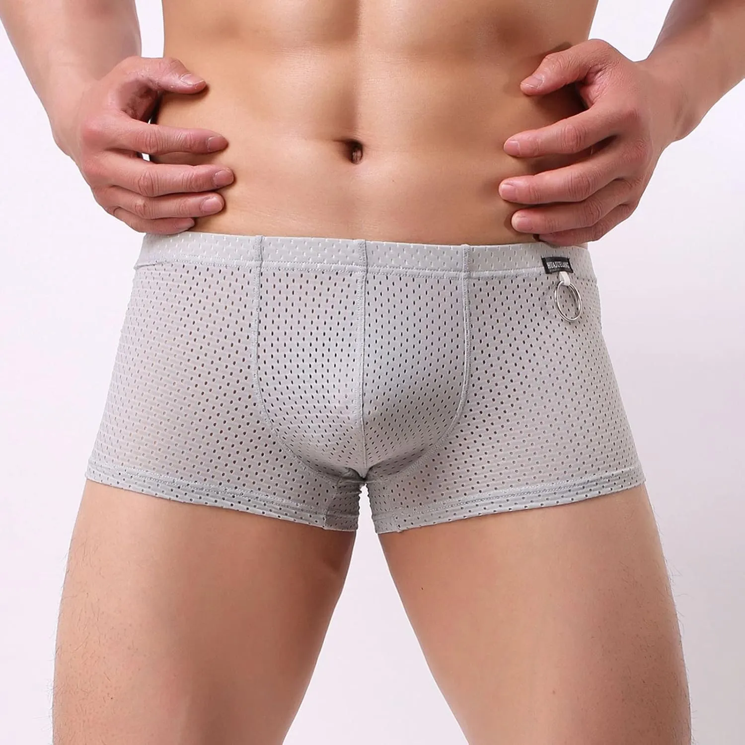 Mens Underwear Boxer Briefs Men's Solid Mesh Net Breathable Reguard Rise Boxer Briefs Sports Underpants Trunks