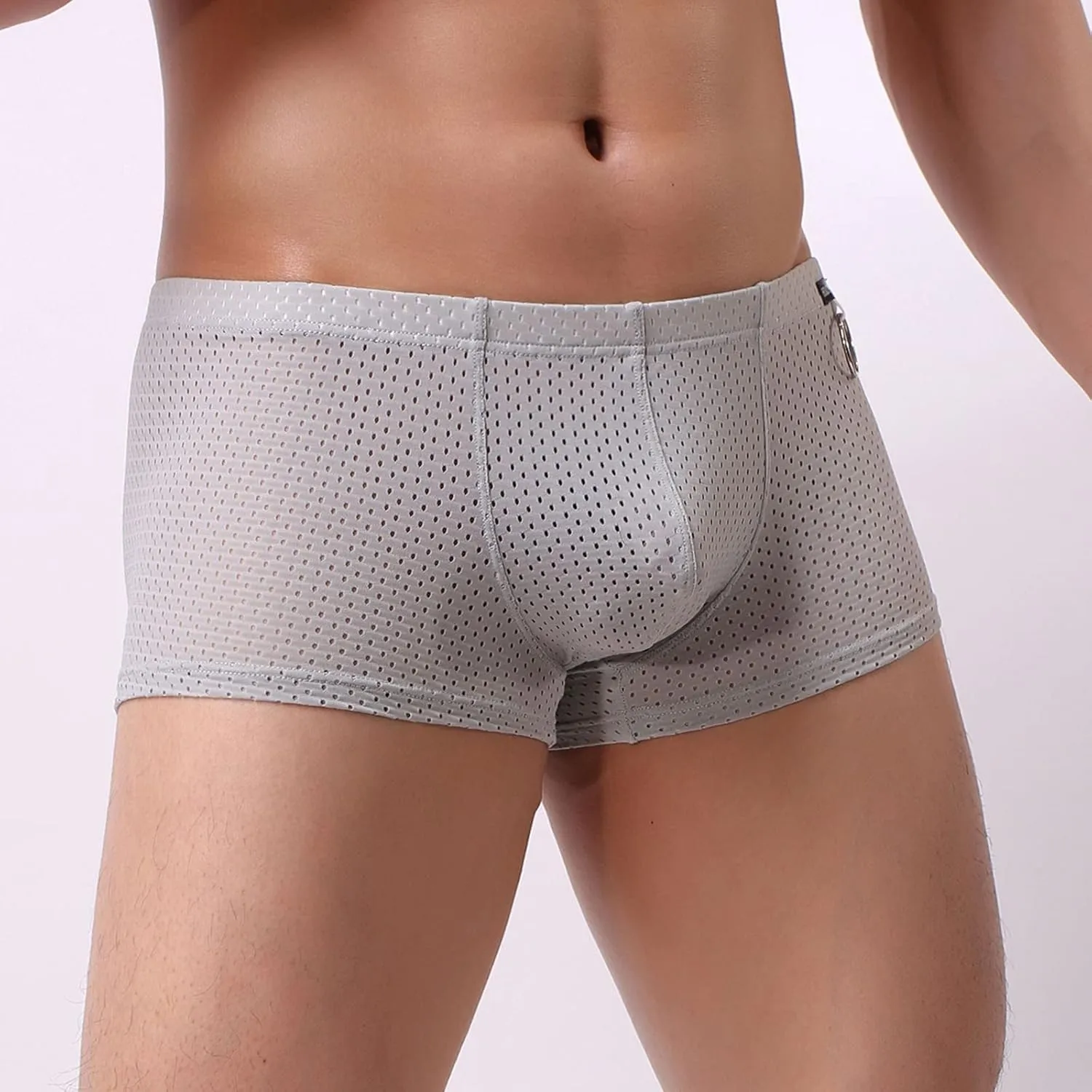 Mens Underwear Boxer Briefs Men's Solid Mesh Net Breathable Reguard Rise Boxer Briefs Sports Underpants Trunks