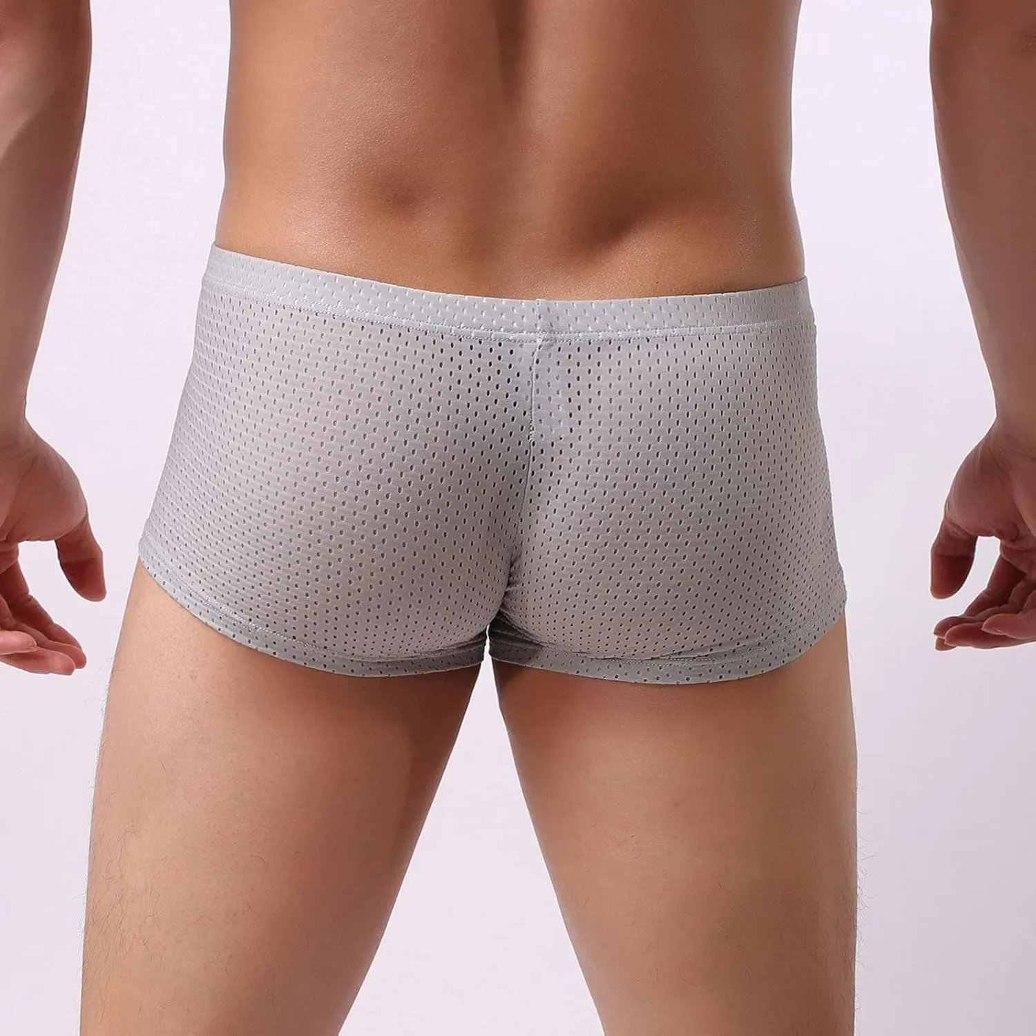 Mens Underwear Boxer Briefs Men's Solid Mesh Net Breathable Reguard Rise Boxer Briefs Sports Underpants Trunks