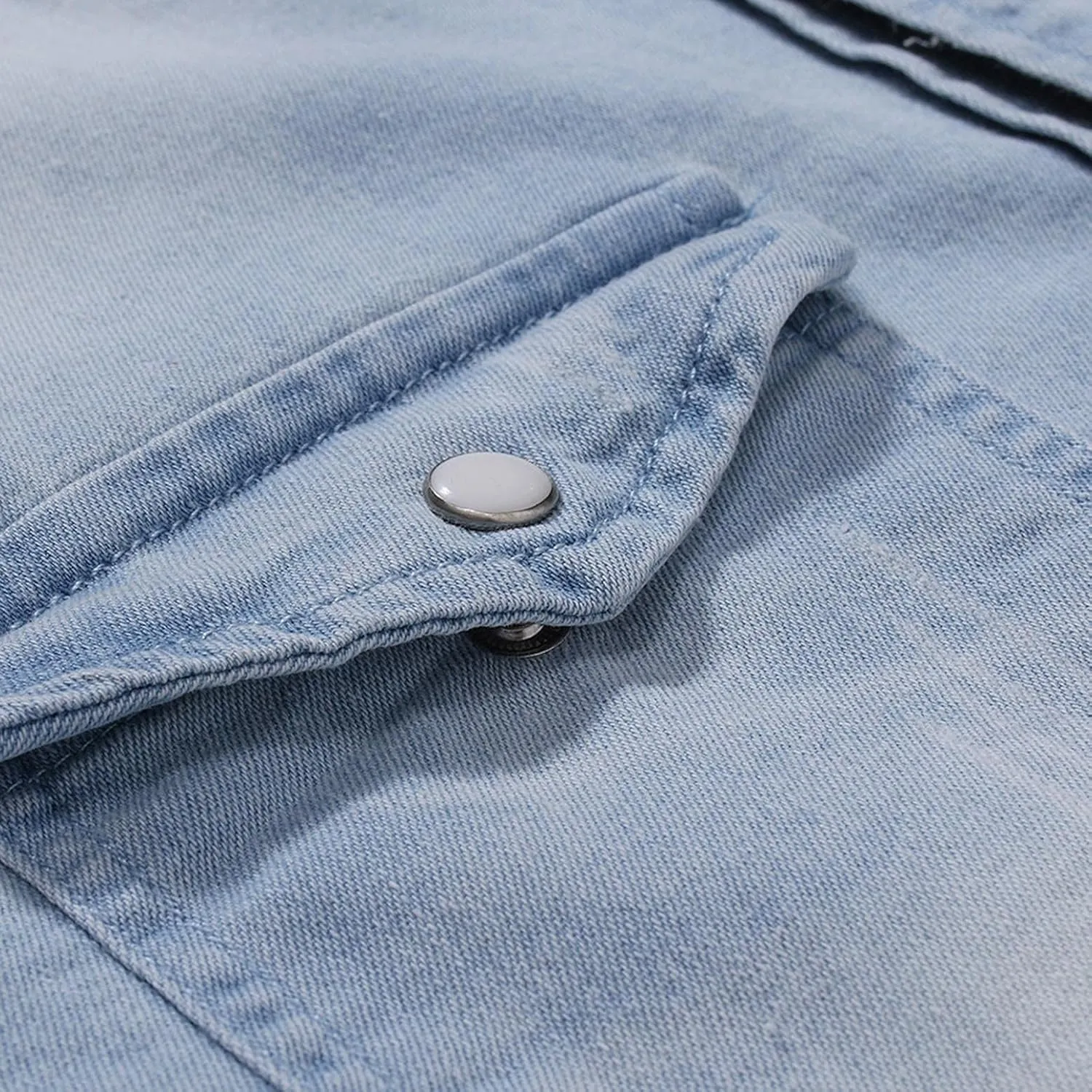 Mens Western Cowboy Shirts Vintage Washed Long Sleeve Denim Shackets Distressed Button Down Trucker Fishing Work Shirts