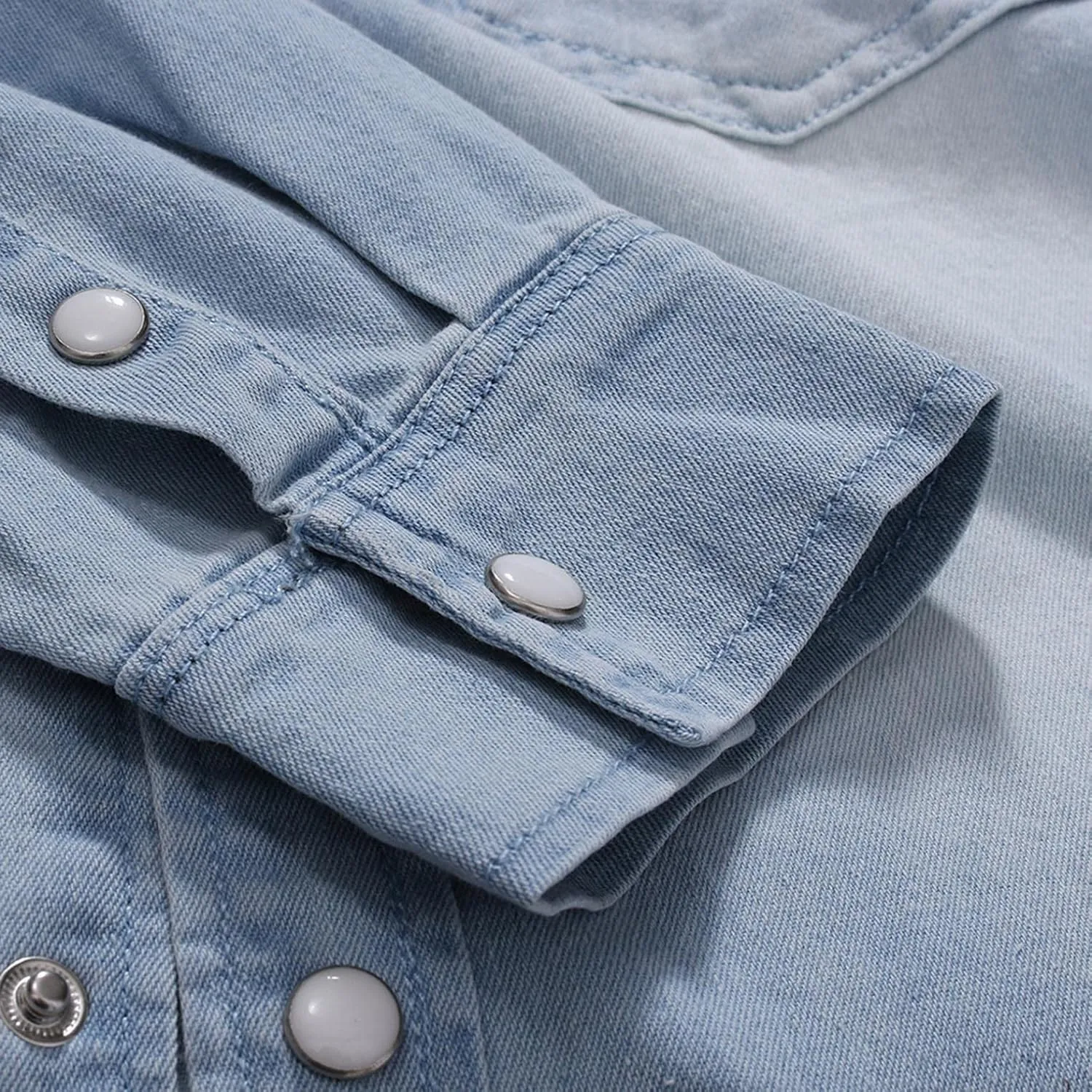 Mens Western Cowboy Shirts Vintage Washed Long Sleeve Denim Shackets Distressed Button Down Trucker Fishing Work Shirts