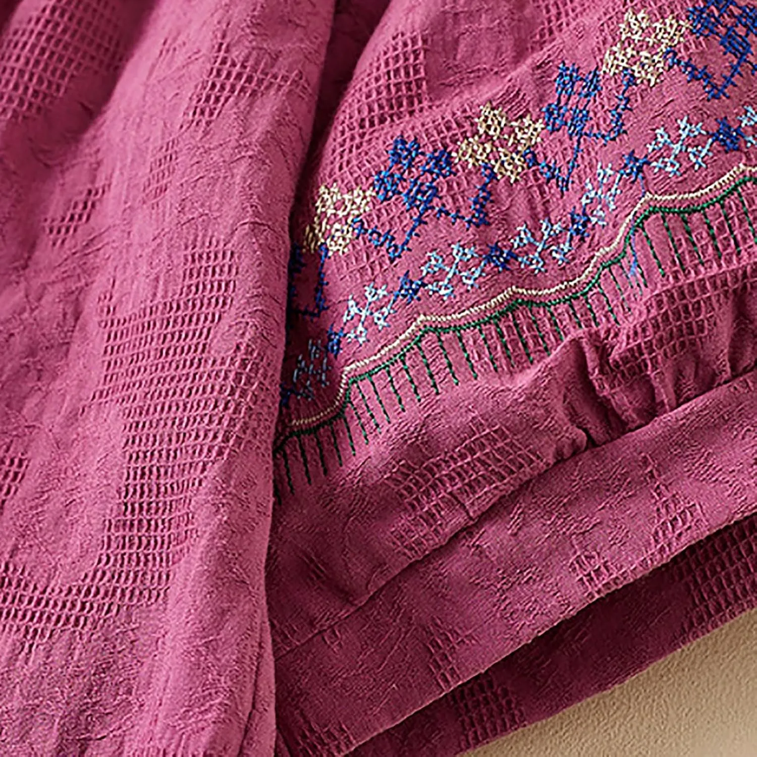 Mexican Embroidered Tops for Women Summer Cotton Linen Top Casual Short Sleeve Blouses Fasion Round Neck Tee