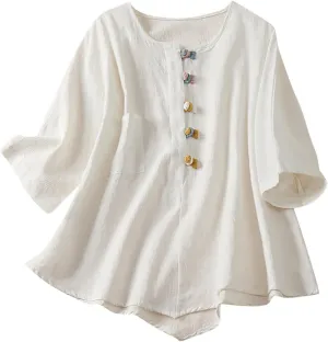 Mexican Embroidered Tops for Women Summer Cotton Linen Top Casual Short Sleeve Blouses Fasion Round Neck Tee