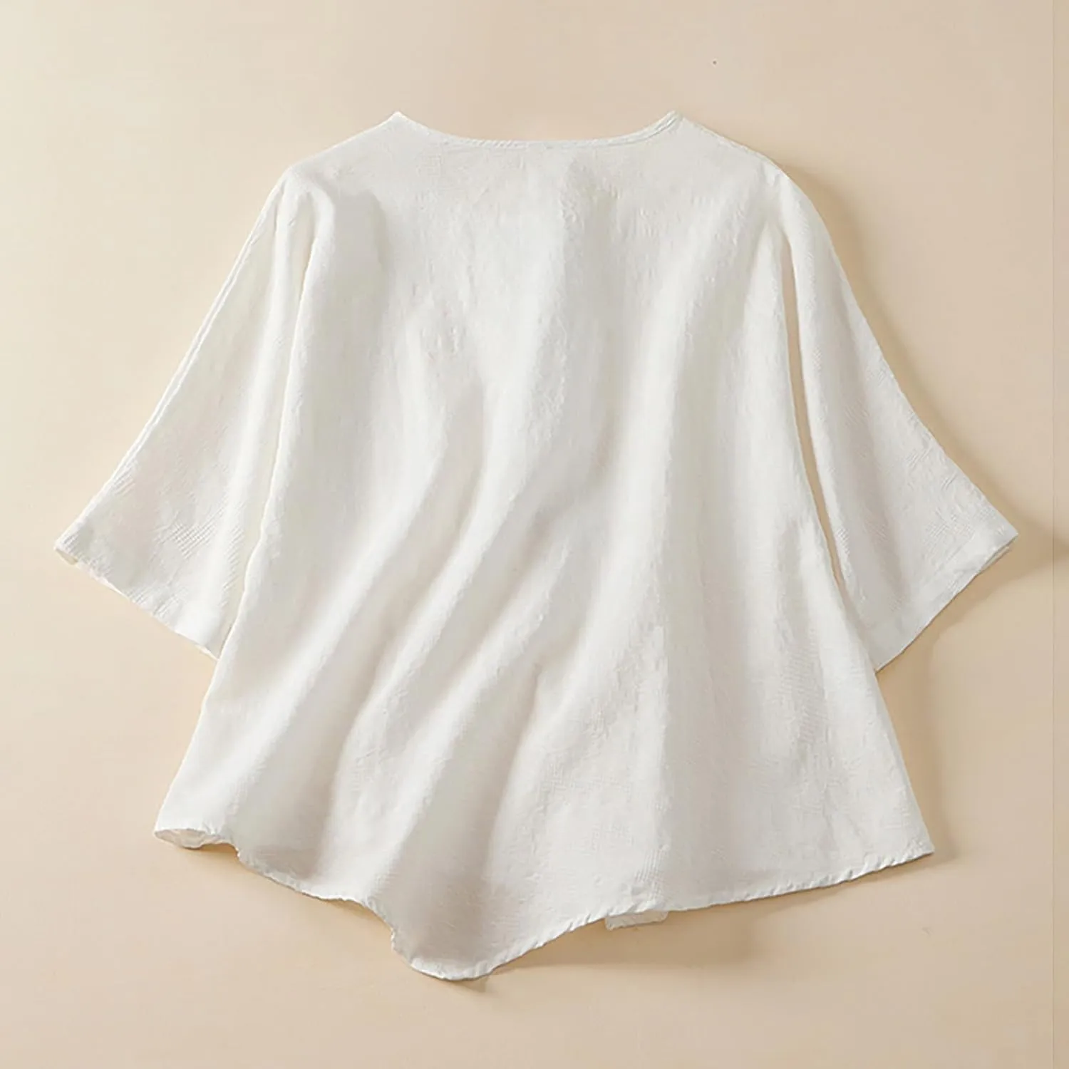 Mexican Embroidered Tops for Women Summer Cotton Linen Top Casual Short Sleeve Blouses Fasion Round Neck Tee
