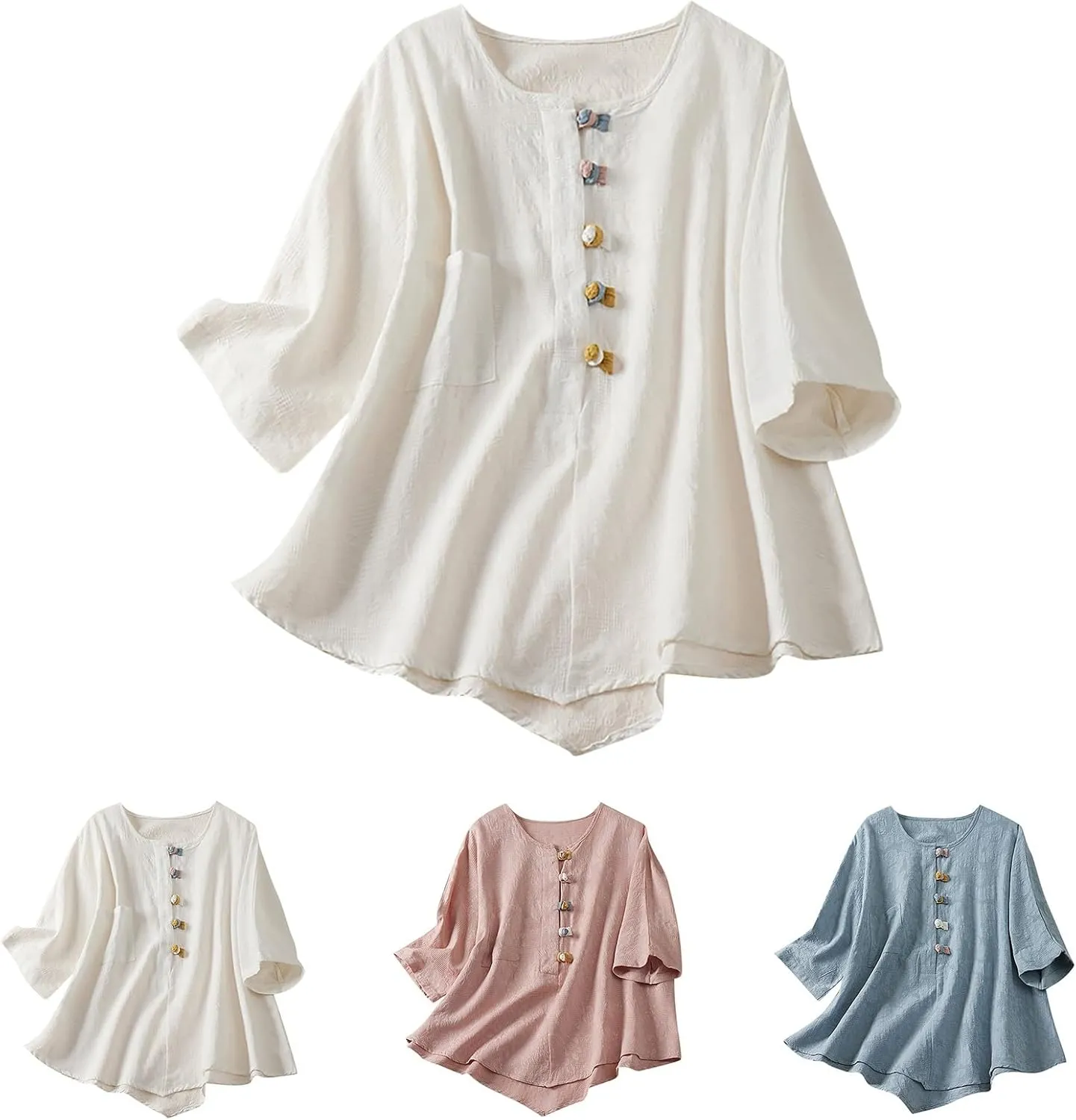 Mexican Embroidered Tops for Women Summer Cotton Linen Top Casual Short Sleeve Blouses Fasion Round Neck Tee