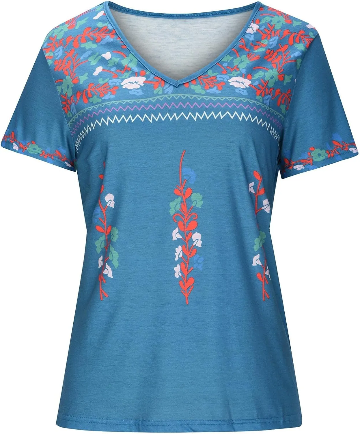Mexican Shirt for Women 2024 Fashion Mexican Embroidered Blouse Ethnic Style Tees Boho Floral Print Short Sleeve Tops