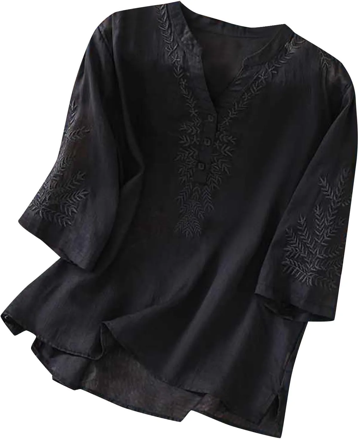 Mexican Tops for Women Vacation Summer Embroidered Blouses V Neck Button Down T-Shirt Short Sleeve Shirt