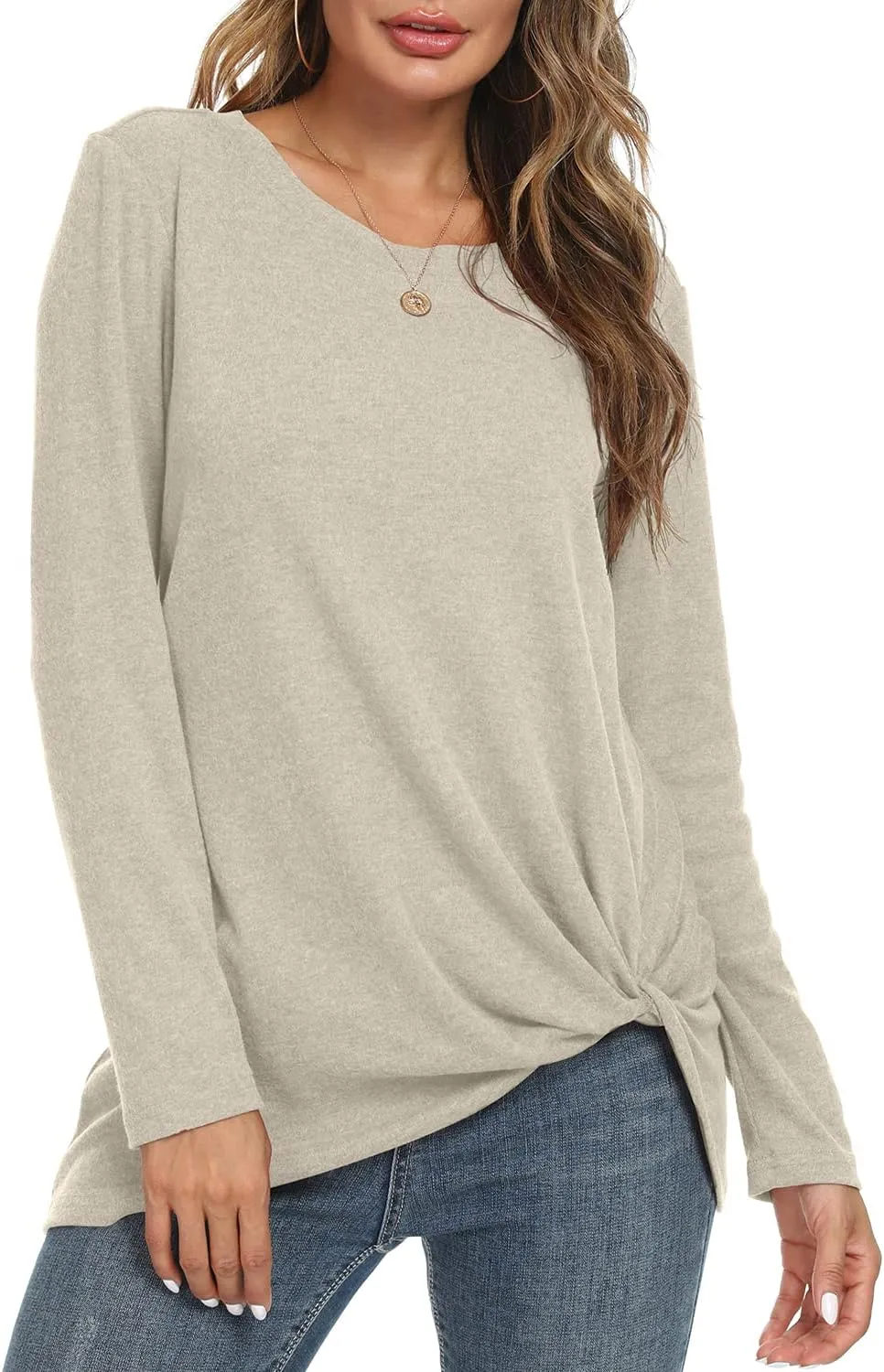 NILOUFO Womens Long Sleeve Shirts Casual Blouses Trendy Twist Knot Tunics Tops for Leggings