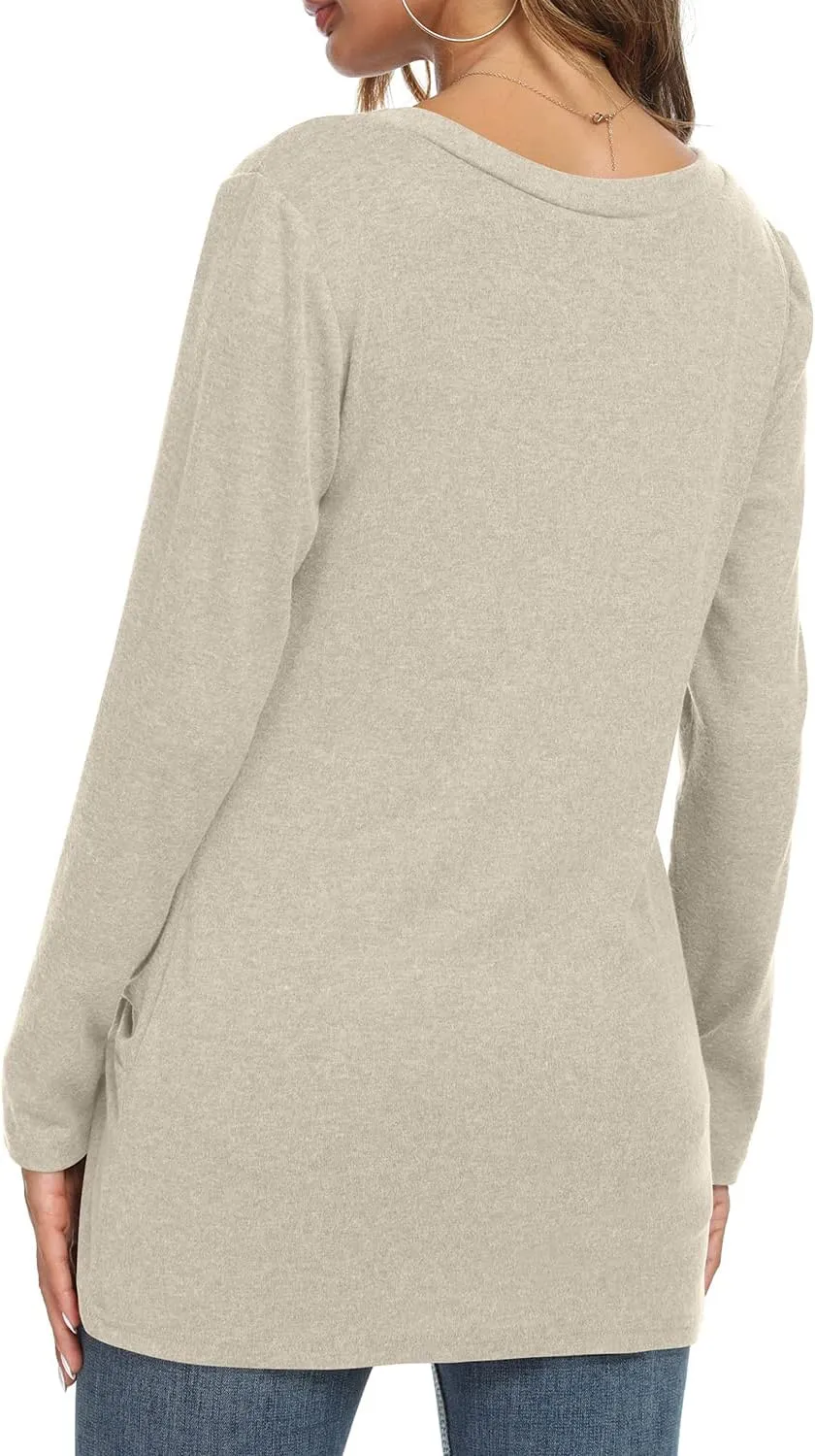 NILOUFO Womens Long Sleeve Shirts Casual Blouses Trendy Twist Knot Tunics Tops for Leggings