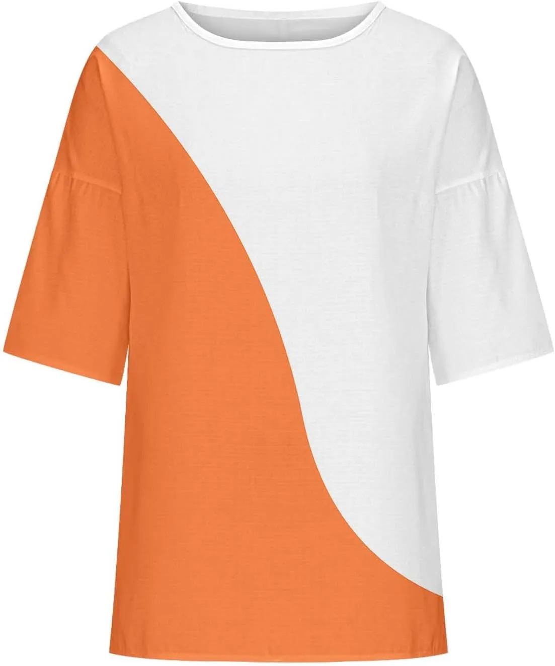 Oversize Tshirt Shirts for Women Dressy Casual 3/4 Sleeve Crewneck Summer Linen Tops Fashion Printed Tees Blouses