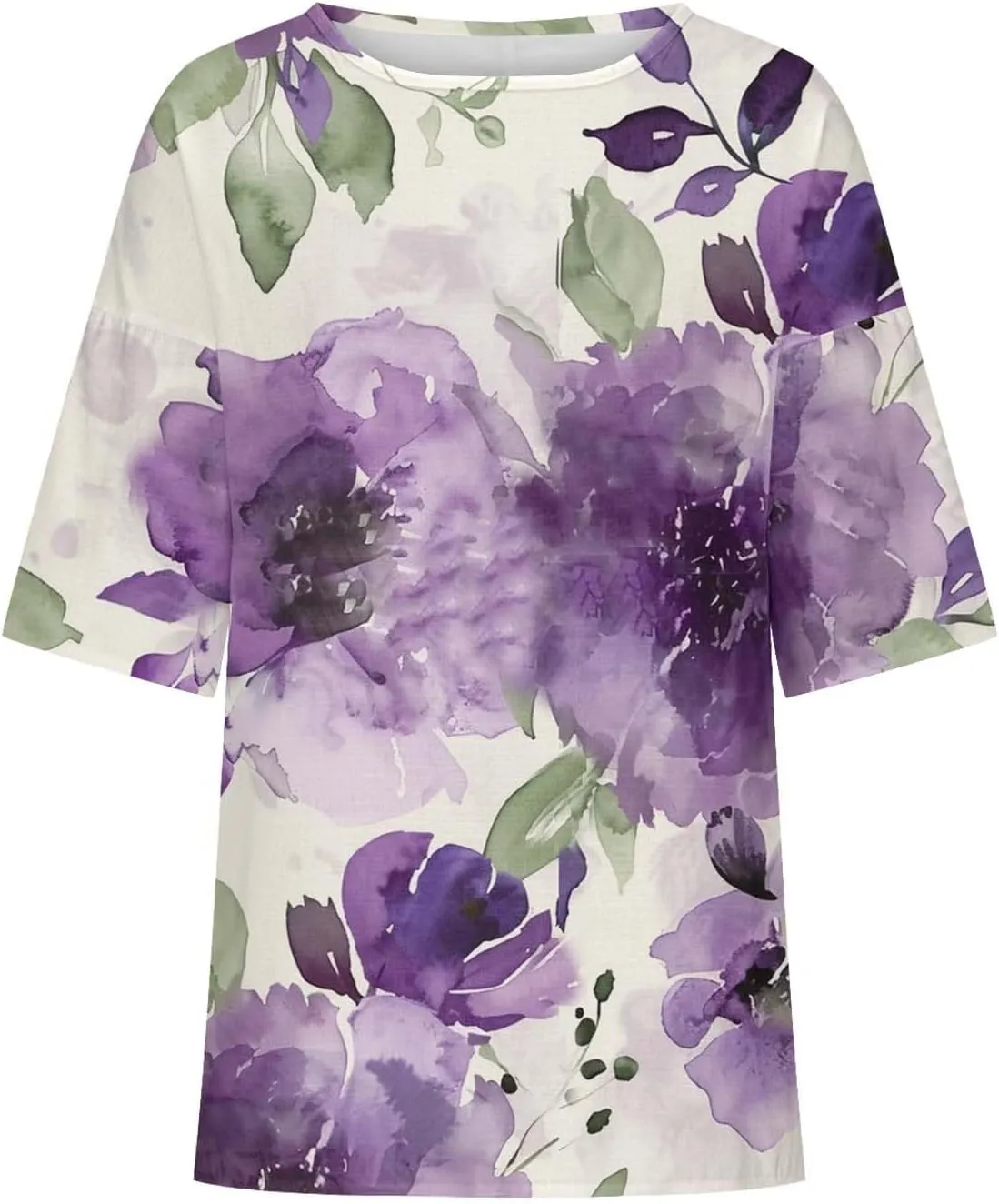Oversize Tshirt Shirts for Women Dressy Casual 3/4 Sleeve Crewneck Summer Linen Tops Fashion Printed Tees Blouses