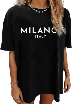 Oversized Tshirts for Women Trendy Graphic Tees Vintage Summer Short-Sleeve Preppy Shirts Casual