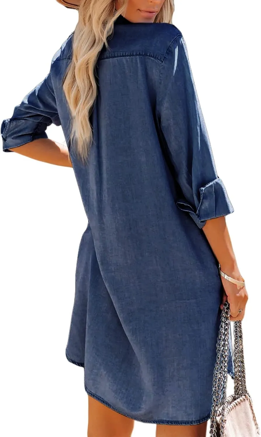 Paintcolors Women's Long Sleeve Silk Denim Button Up Dresses Shirt Tunics Cover-ups Oversized Blouse Tops with Pockets