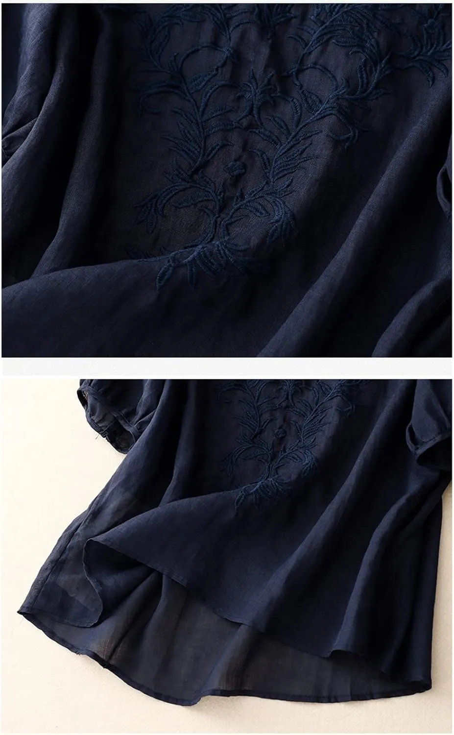 Peasant Tops for Women Summer Embroidered Cotton Linen Blouses Loose Fit Round Neck Tees Bohemian Shirts