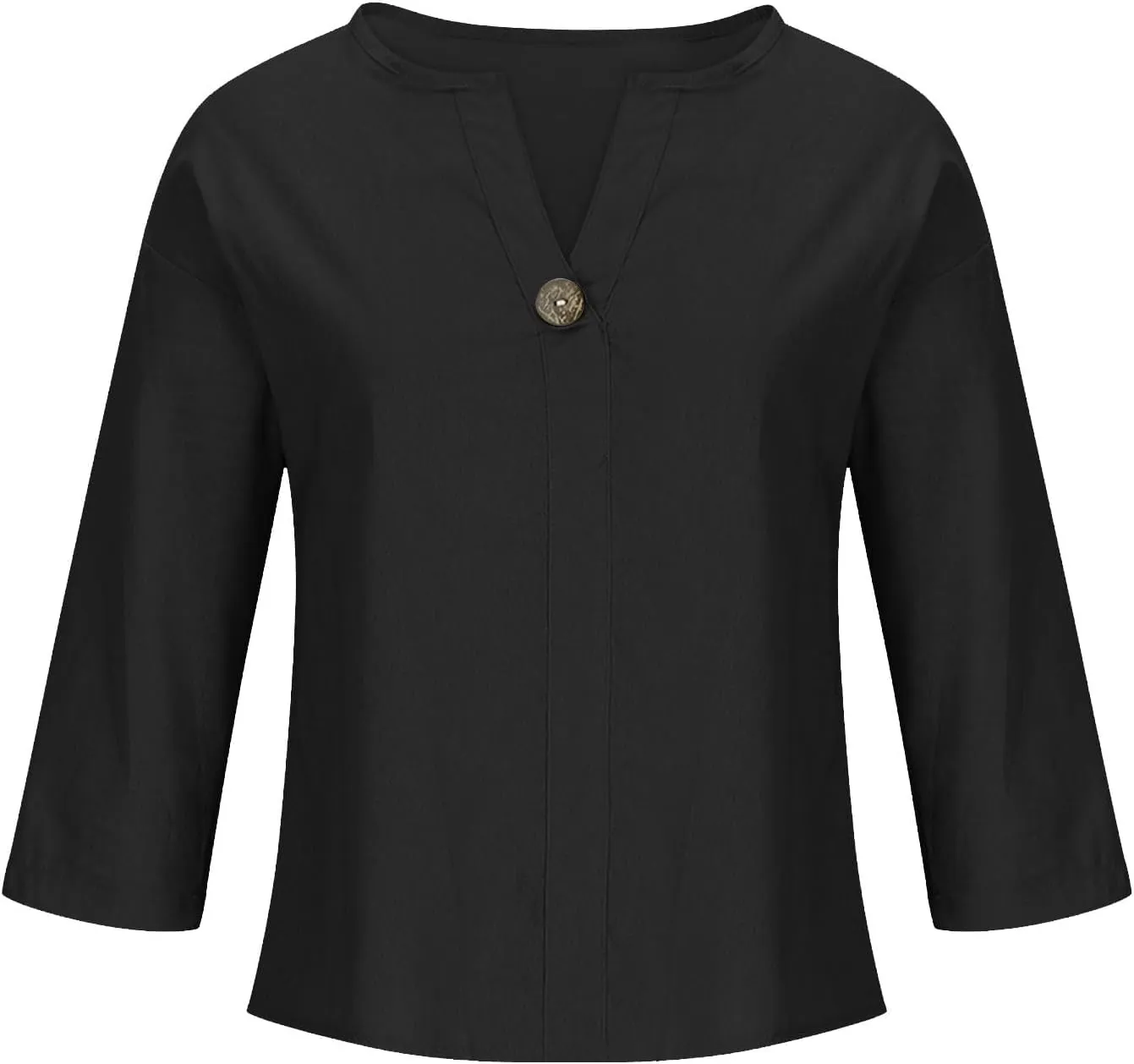 Plus Size Linen Shirts for Women 2025 Trendy Summer Tops Button 3/4 Sleeve V Neck Beach Blouses Boho Loose Tunics