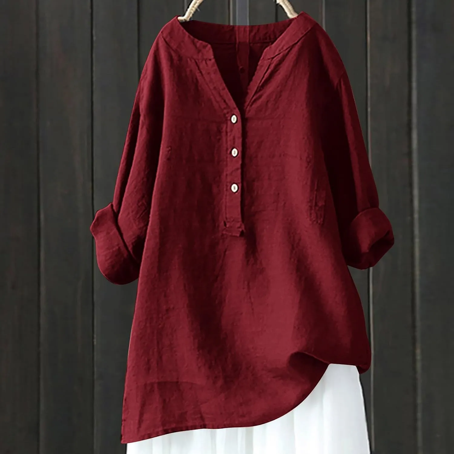 Plus Size Womens Cotton Linen Button Down Shirt 2025 Spring Summer Long Sleeve Tunic Solid Blouses Loose Work Tops