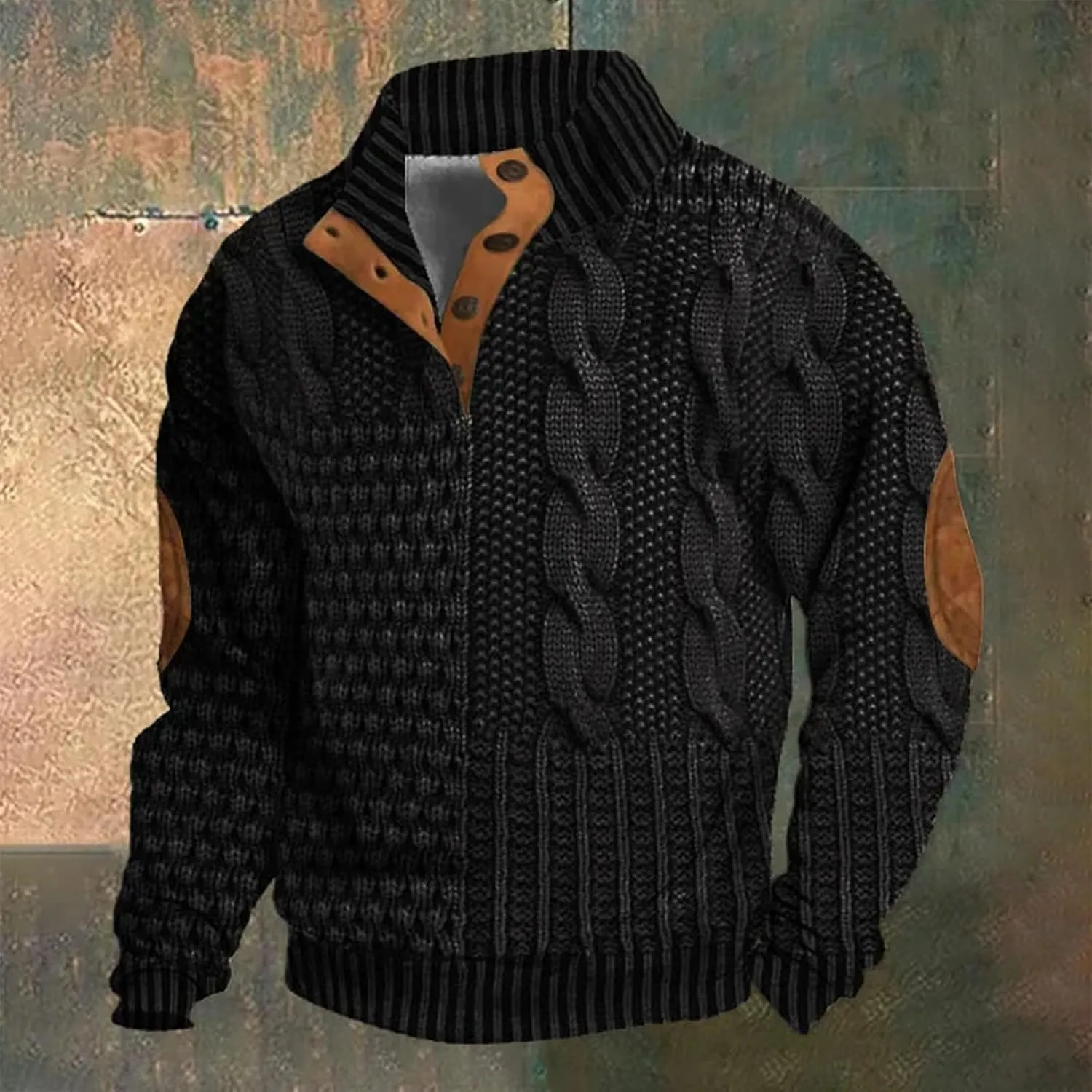 Polo Pullover Corduroy Collar Button Sweatshirt 1/4 Top Button Long Sleeve Jacket Outdoor Fashion Sweater Warm