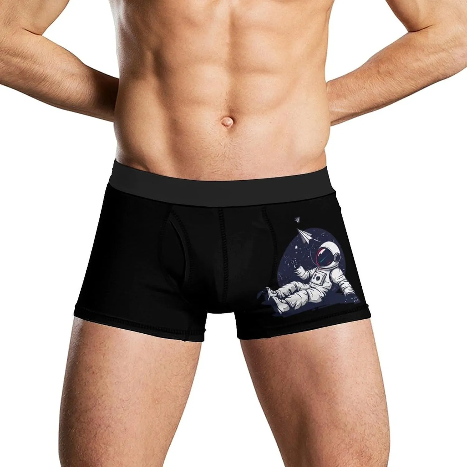 Relaxing Astronaut Throwing Paper Airplanes Men's Boxer Briefs Soft Underwear Breathable Trunks with Waistband