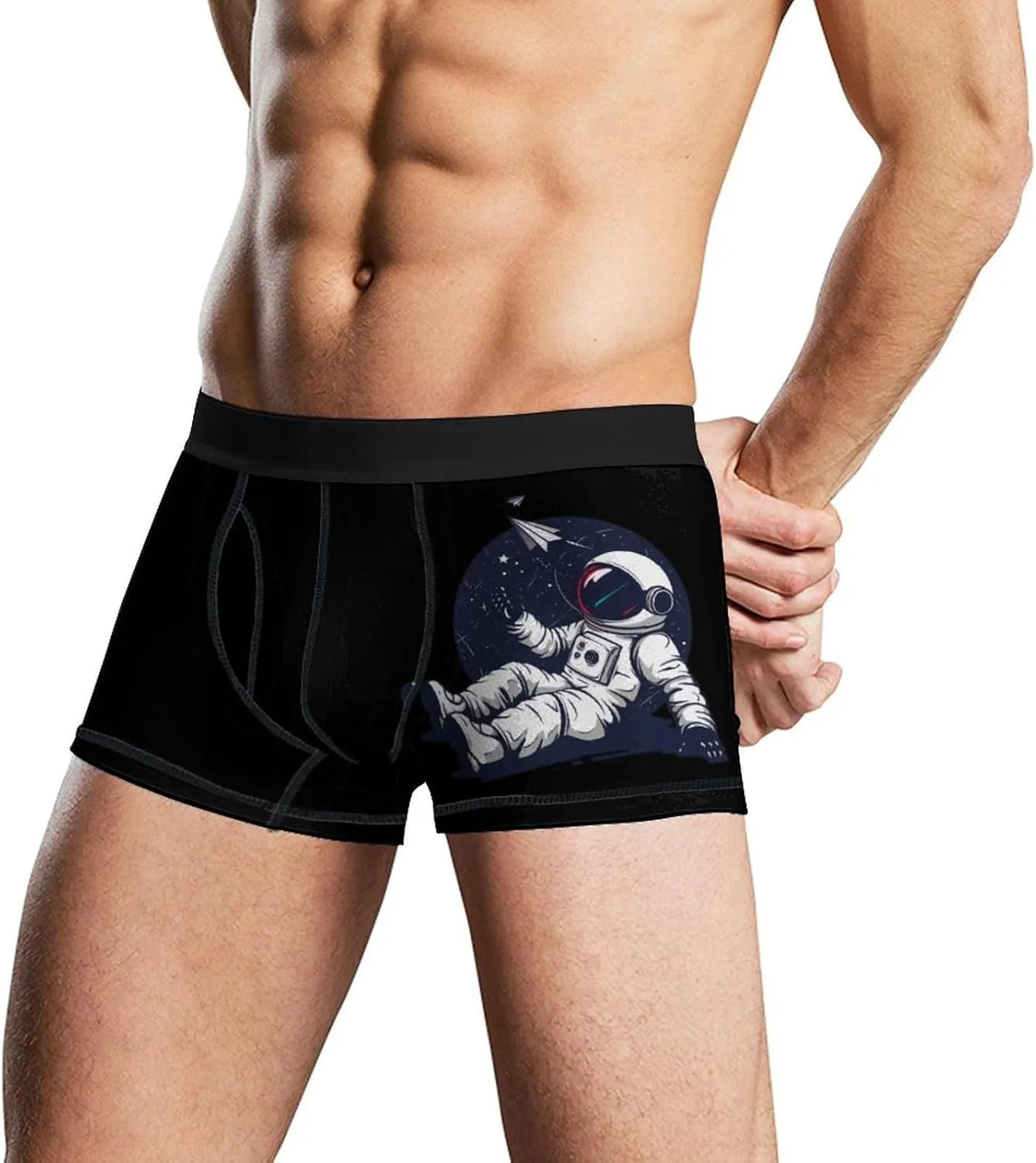Relaxing Astronaut Throwing Paper Airplanes Men's Boxer Briefs Soft Underwear Breathable Trunks with Waistband