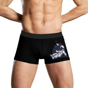 Relaxing Astronaut Throwing Paper Airplanes Men's Boxer Briefs Soft Underwear Breathable Trunks with Waistband