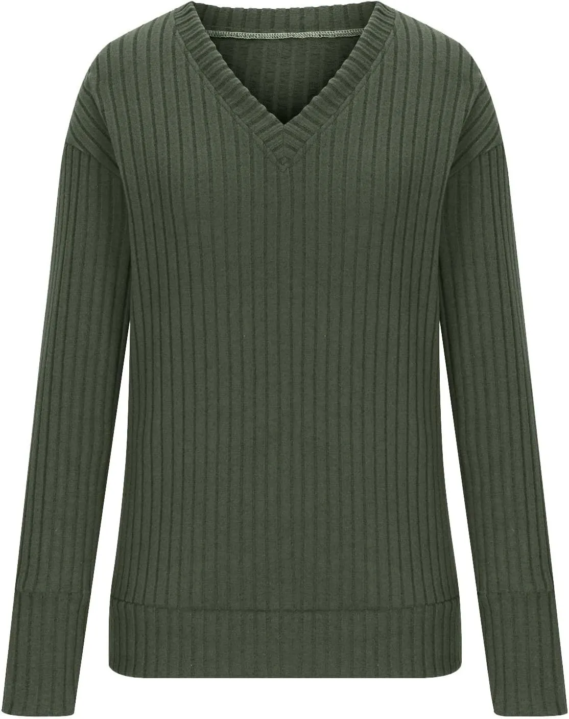 Ribbed Long Sleeve Tops for Women Casual Comfy Solid V Neck Pullover Tunics Tops Spring Fashion Loose Fit T Shirts