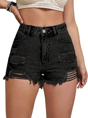 SESERAGI Womens Ripped Jean Shorts High Waisted Distressed Denim Shorts with Pockets Jorts