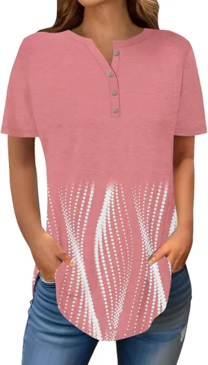 SHAOBGE Summer Tops for Women 2025 Vacation Trendy V Neck Boho Short Sleeve Shirts Casual Loose Comfy Tunics